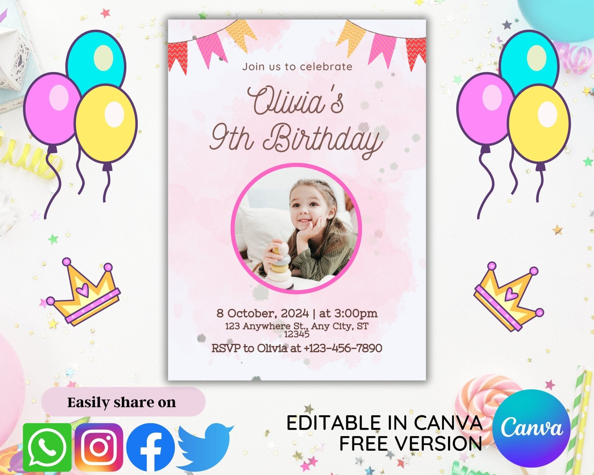 5x7 party invite mockup with floral pastel theme