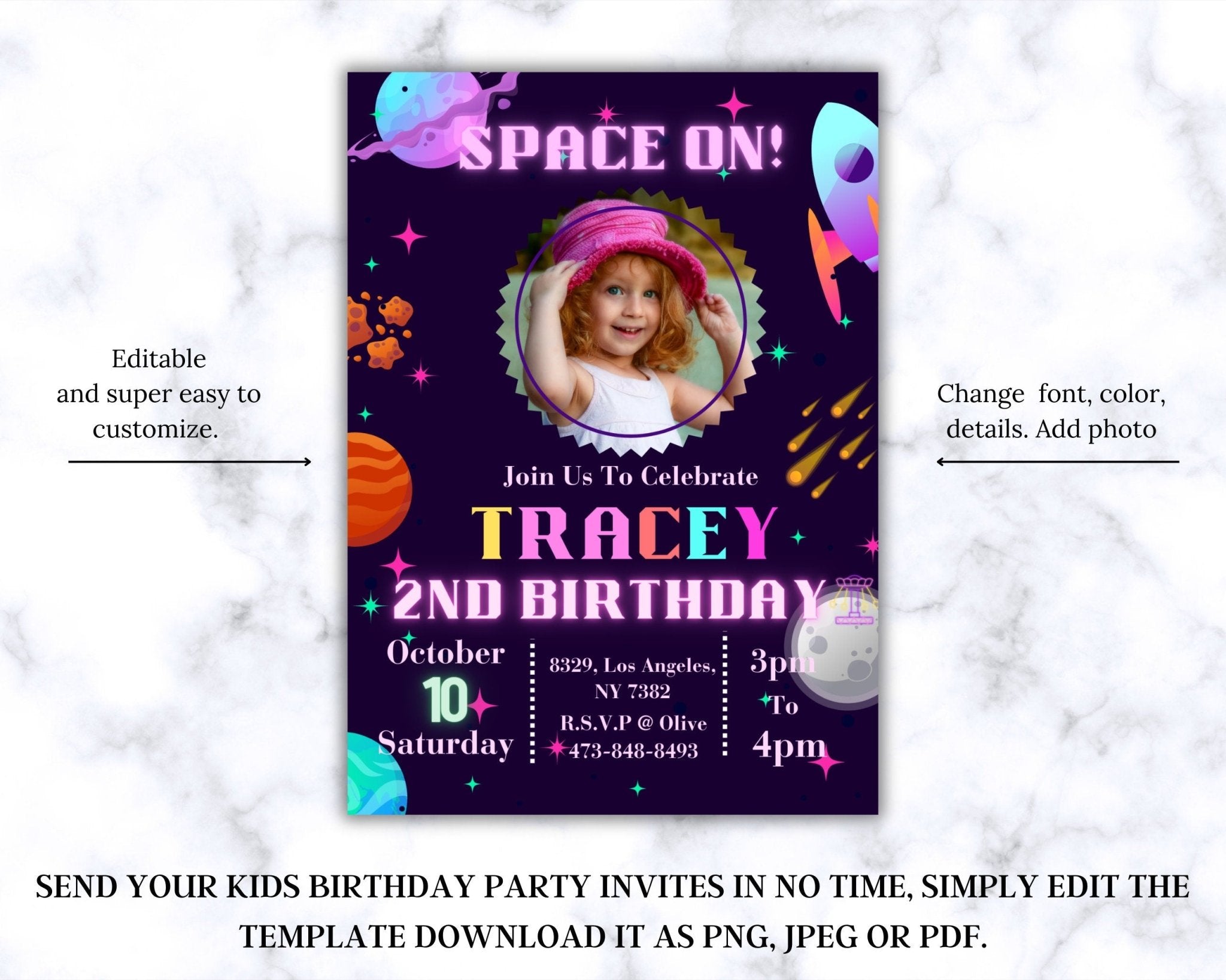 Personalized digital invitation for outer space theme