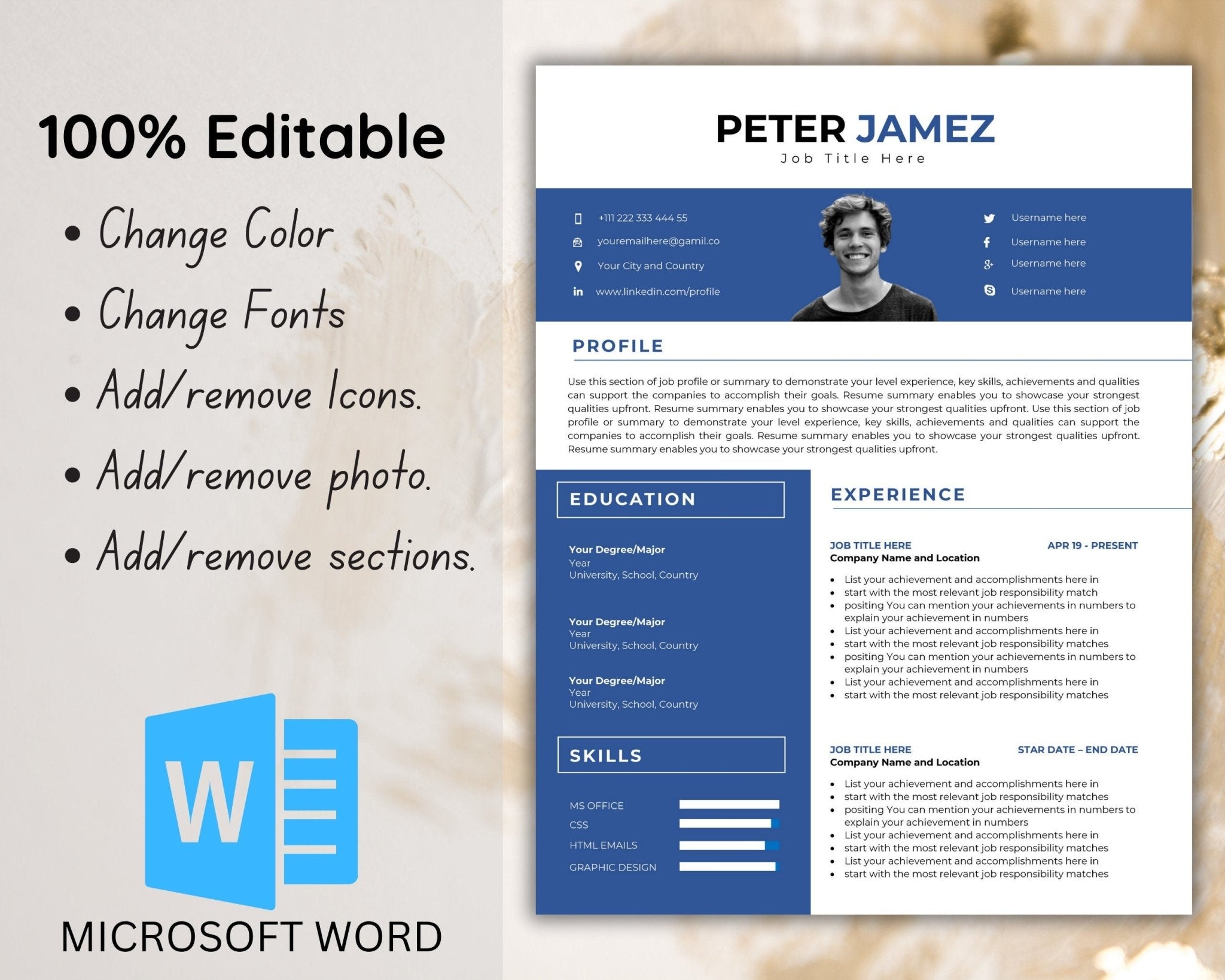 editable resume template 1-3 pages
