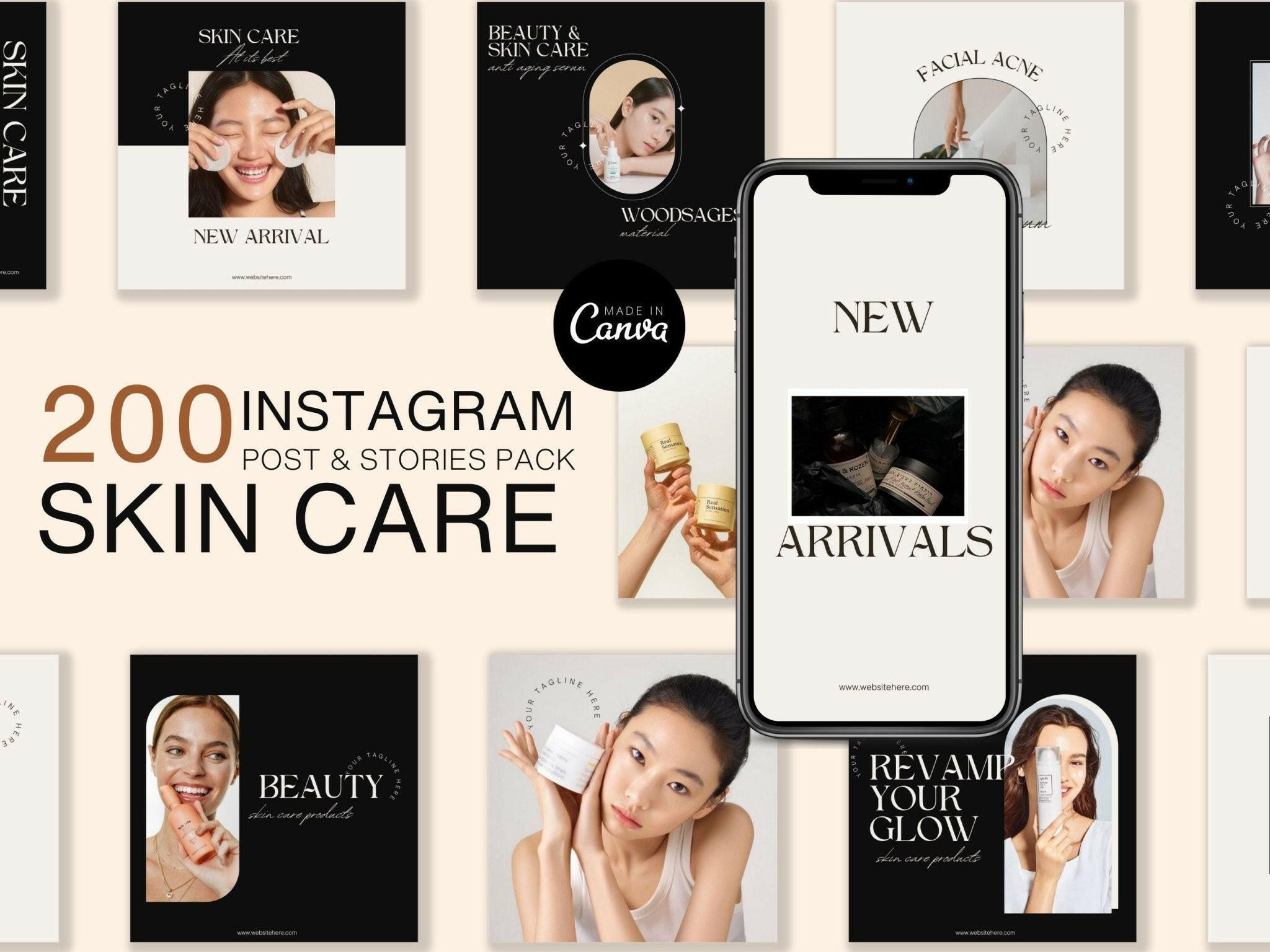 Elegant skin care Instagram template for Canva editing