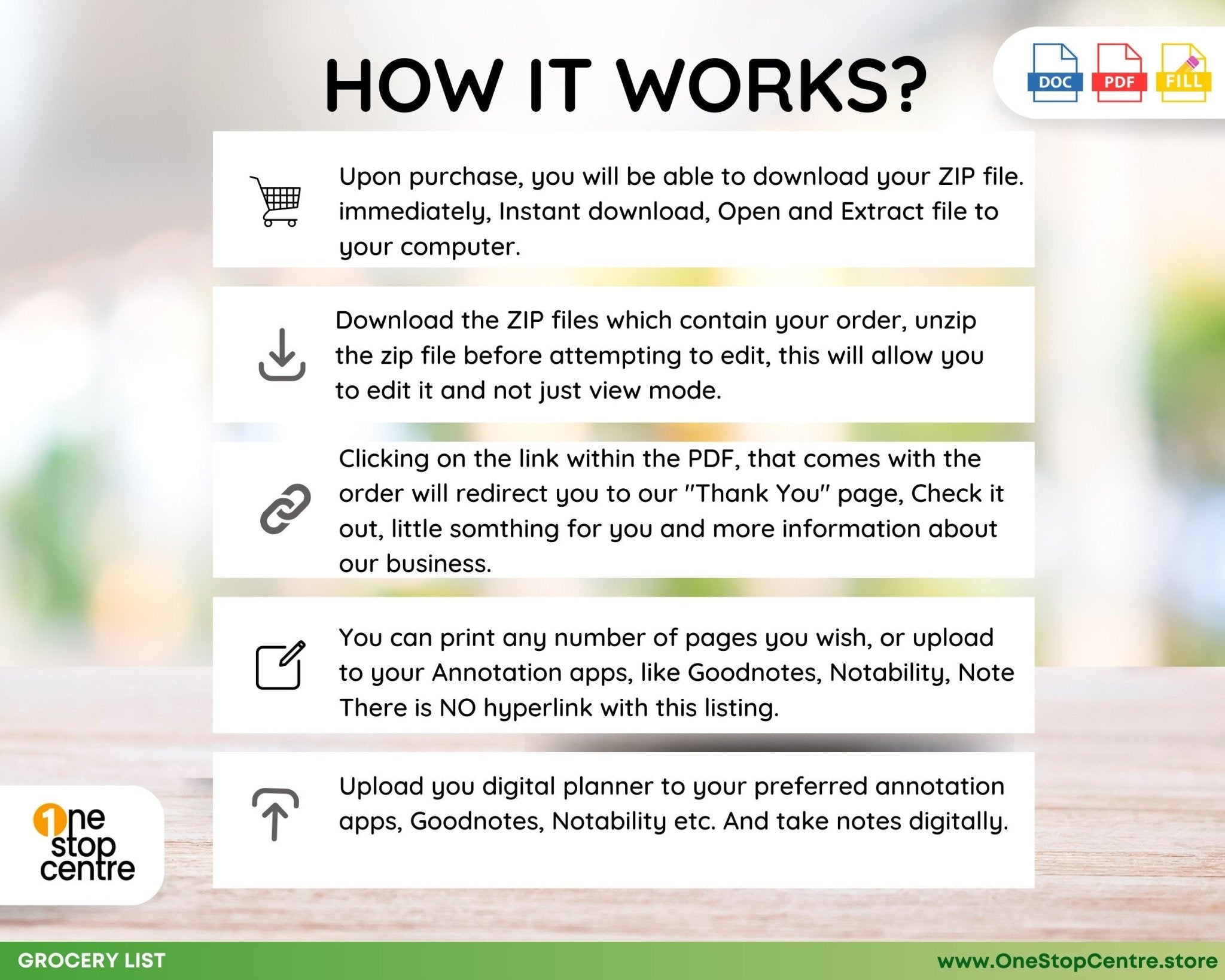 how it works and editing instructions Instant download grocery organizer for efficient planning