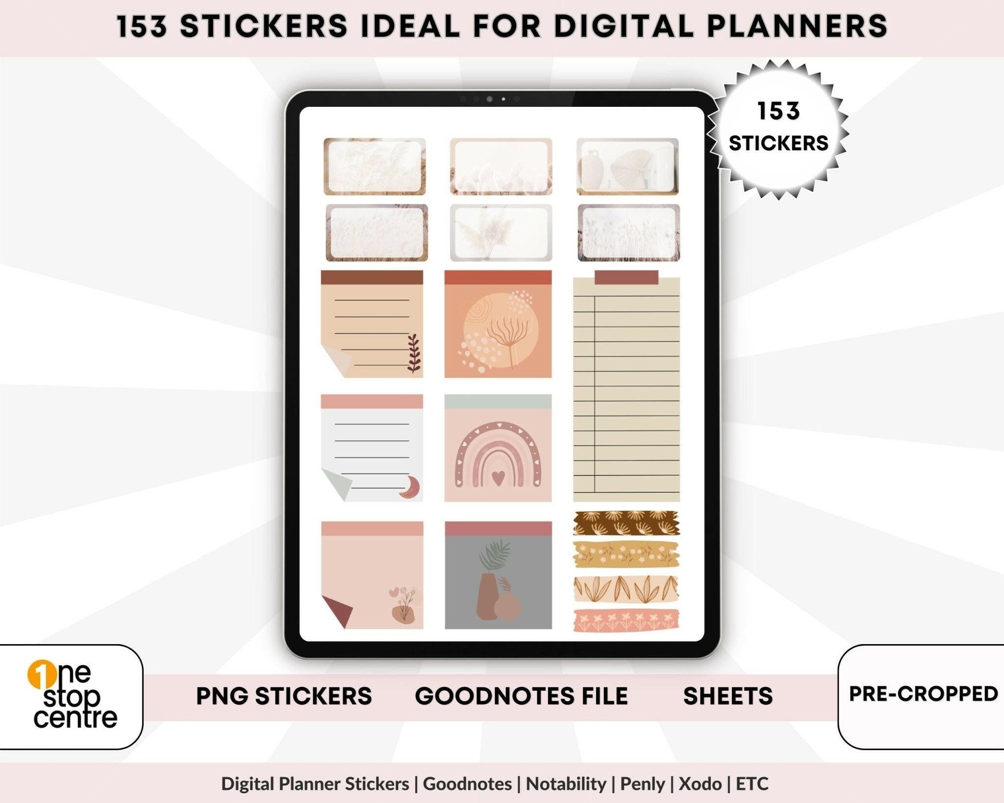 Pre-cropped PNG stickers being dragged onto a weekly spread