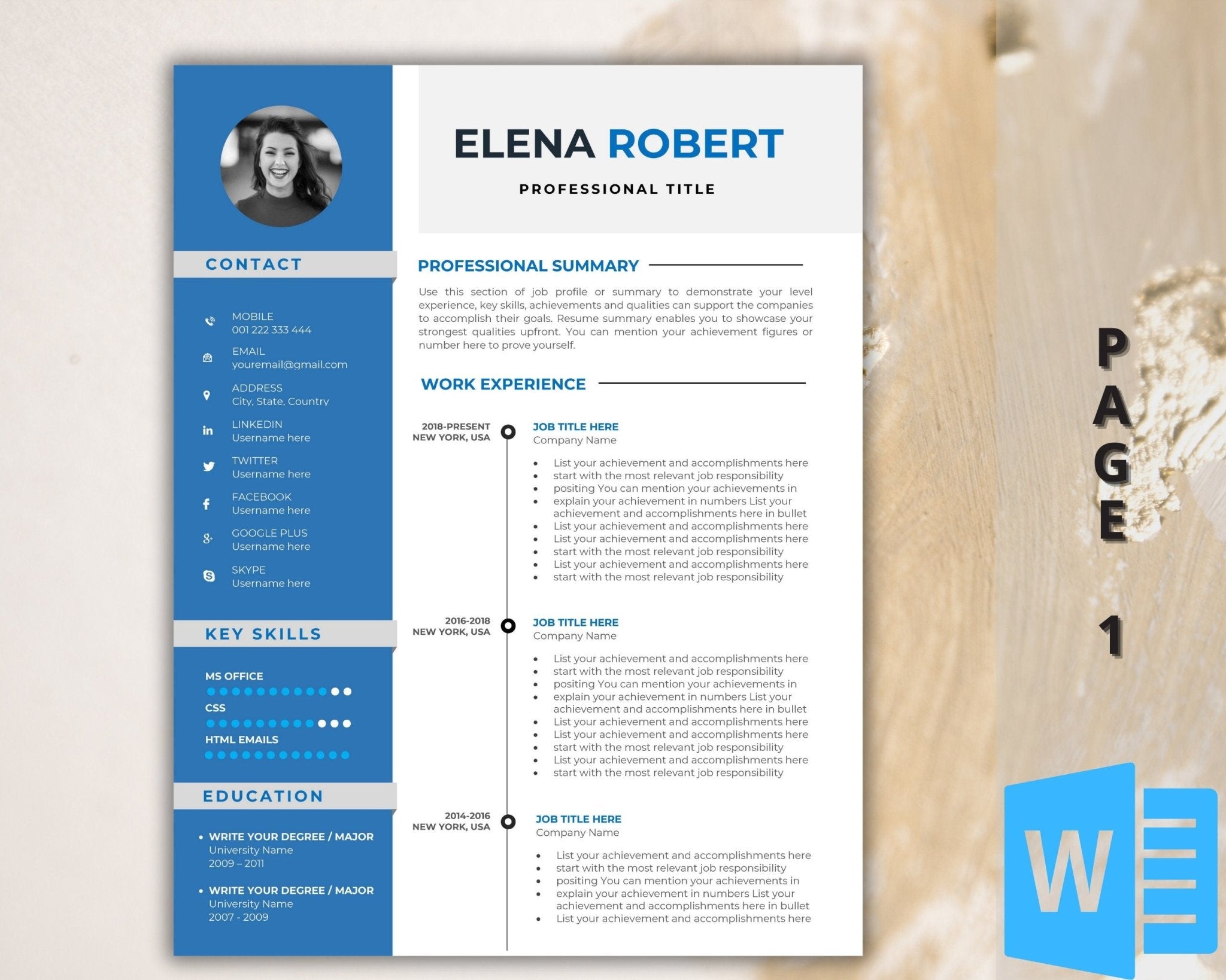 Modern resume template with photo preview – A4 and US letter layout