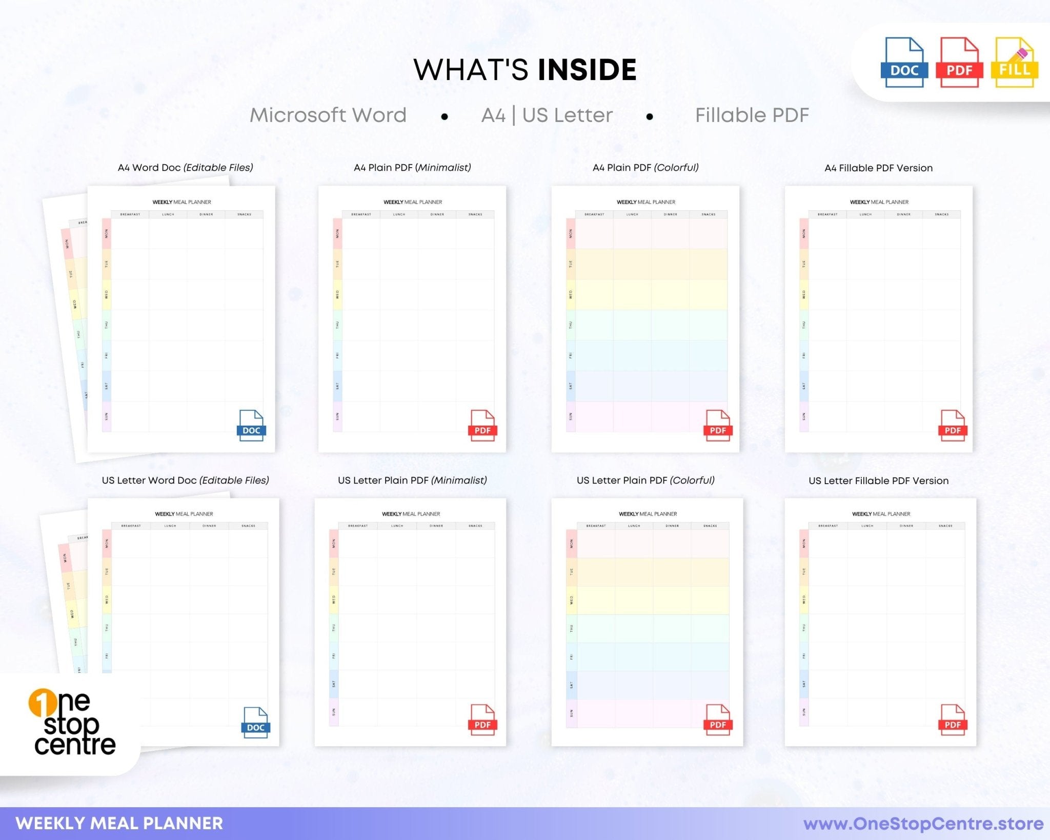 A4 and US letter size Instant download meal planner PDF and Word