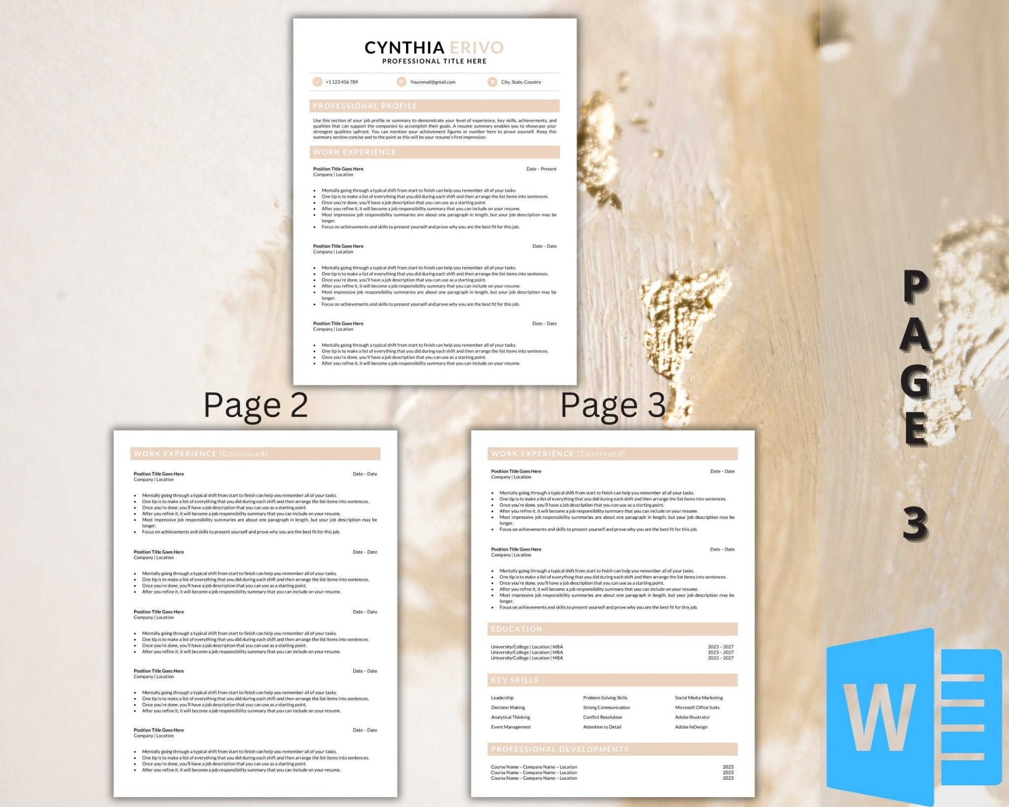 1-3 pages Clean and customizable Word resume and cover letter bundle