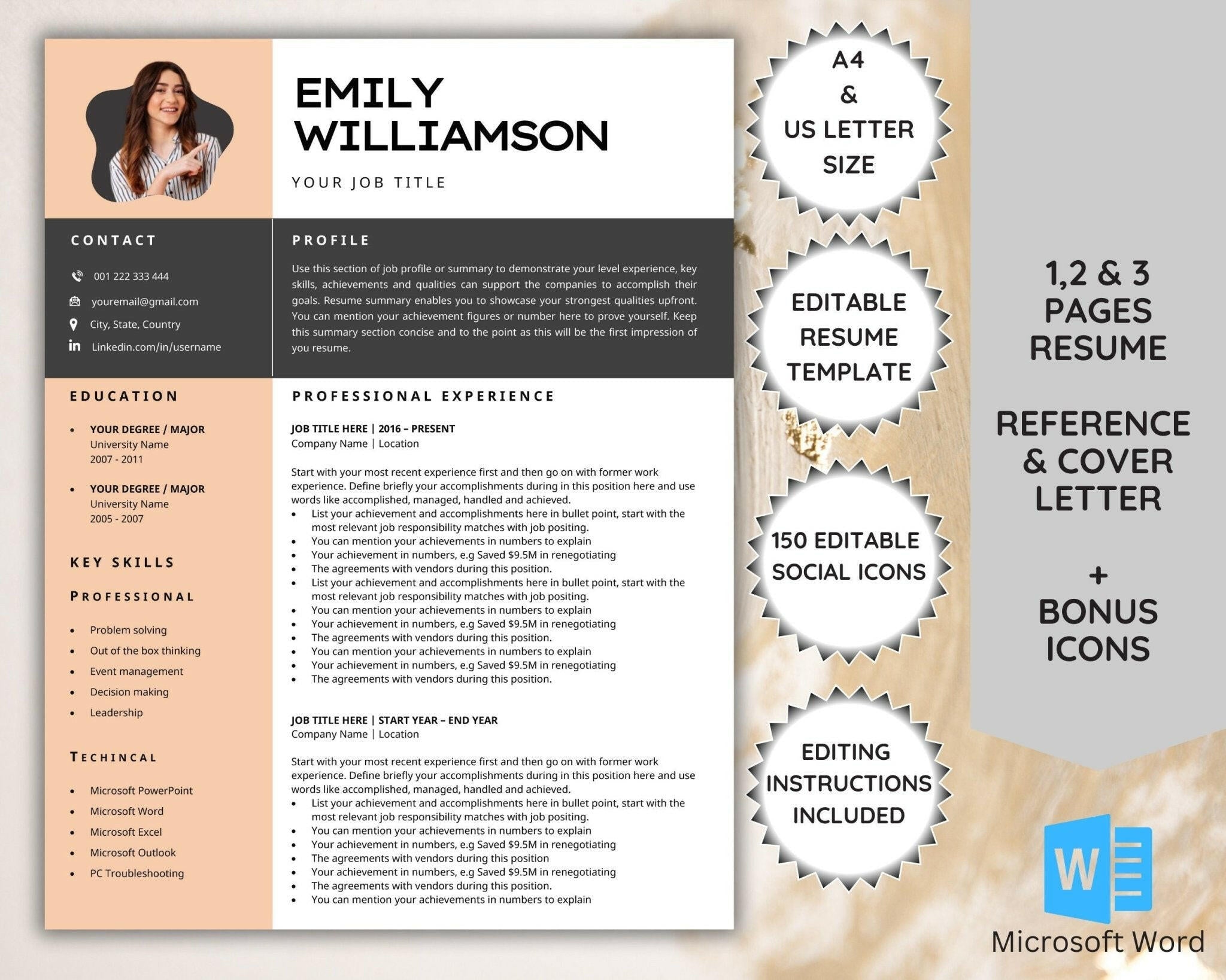 Modern resume template with professional layout and profile photo