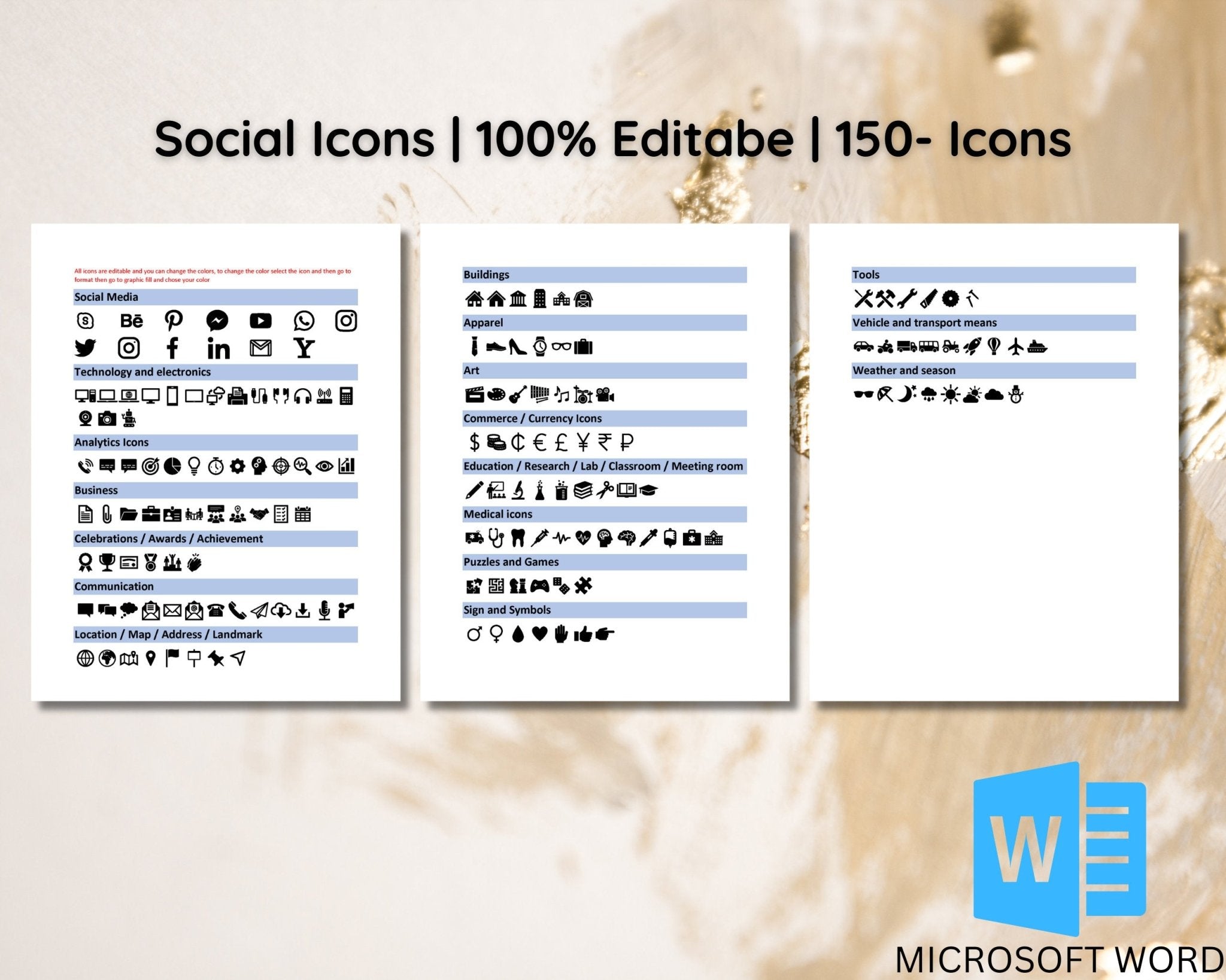 Word document resume with A4 and US Letter version with icons