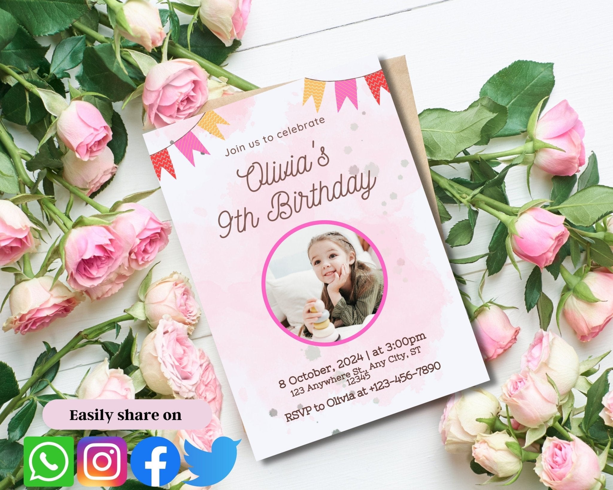 Canva interface showing editable birthday text fields