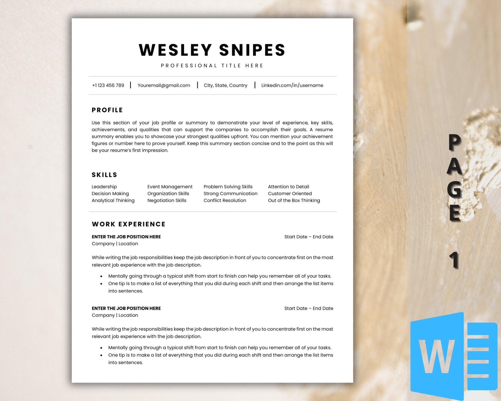 Clean Word resume design with matching pages templates