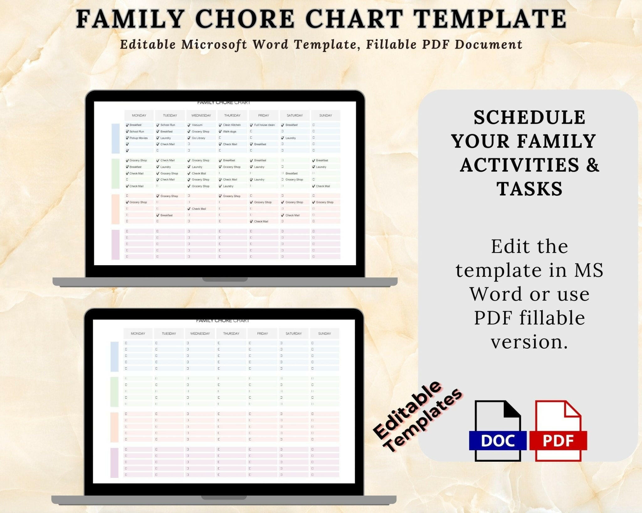 Fillable PDF chore planner with weekly tasks