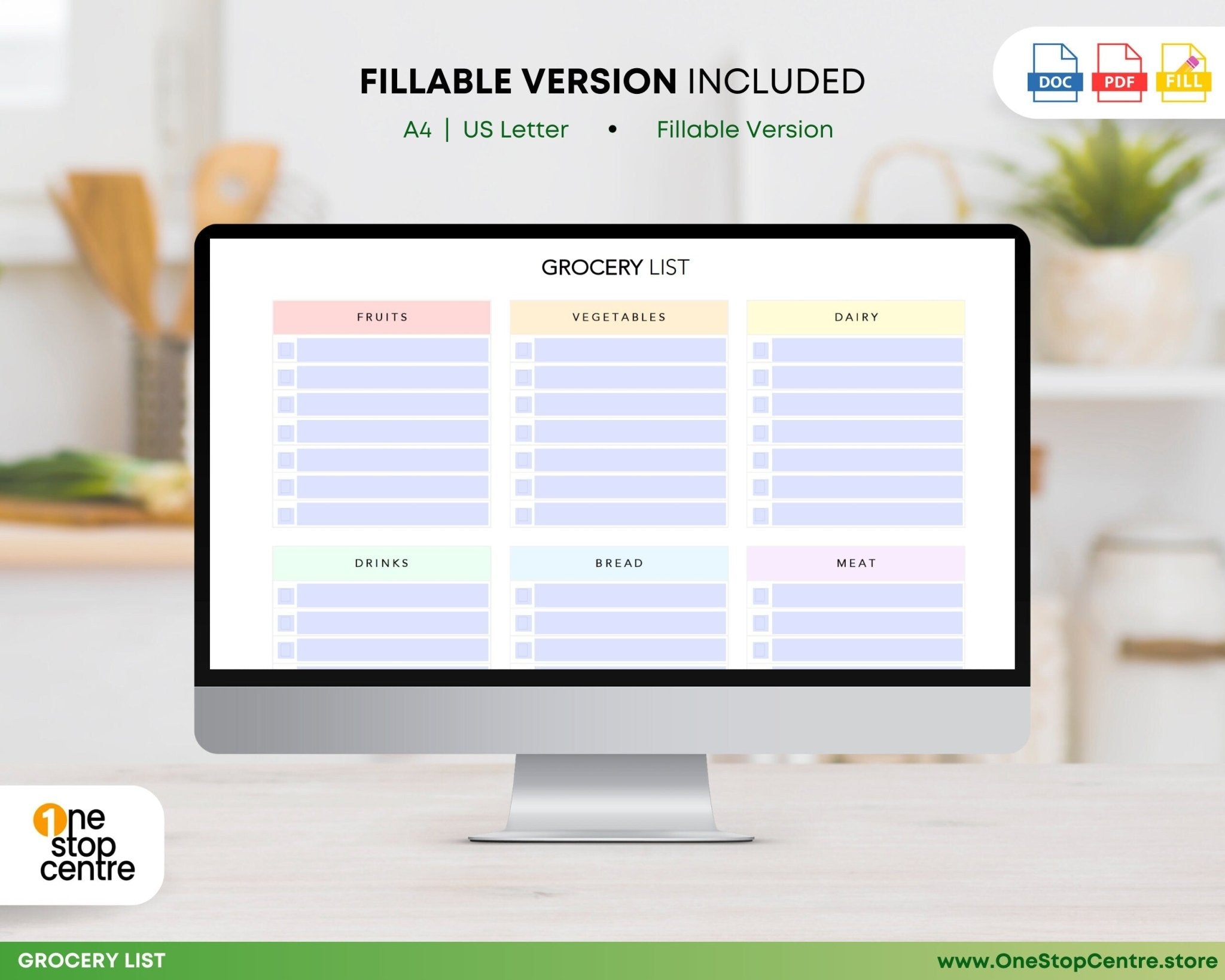 Customizable food shopping checklist in Word and PDF