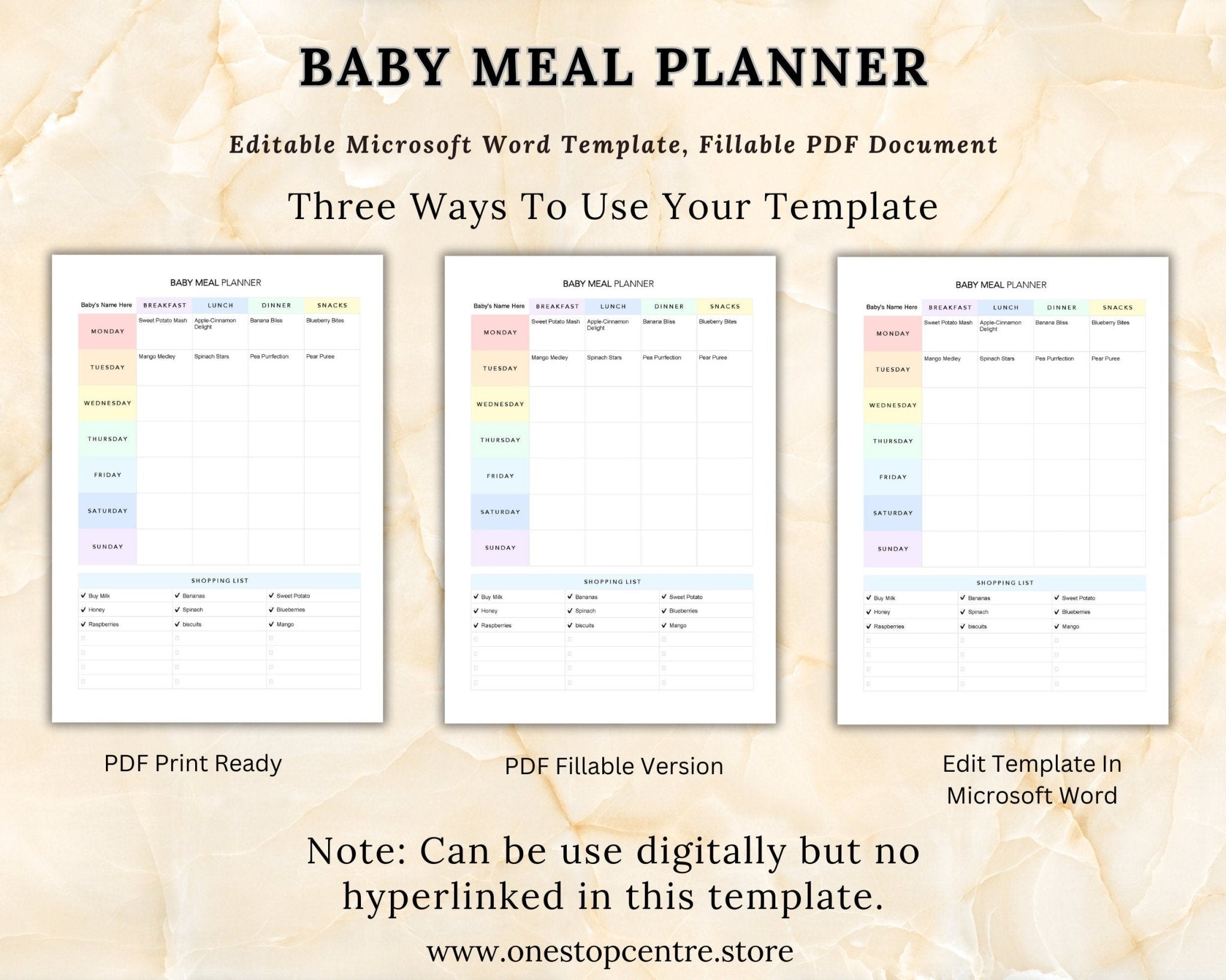 Flat lay of baby meal planner used on tablet