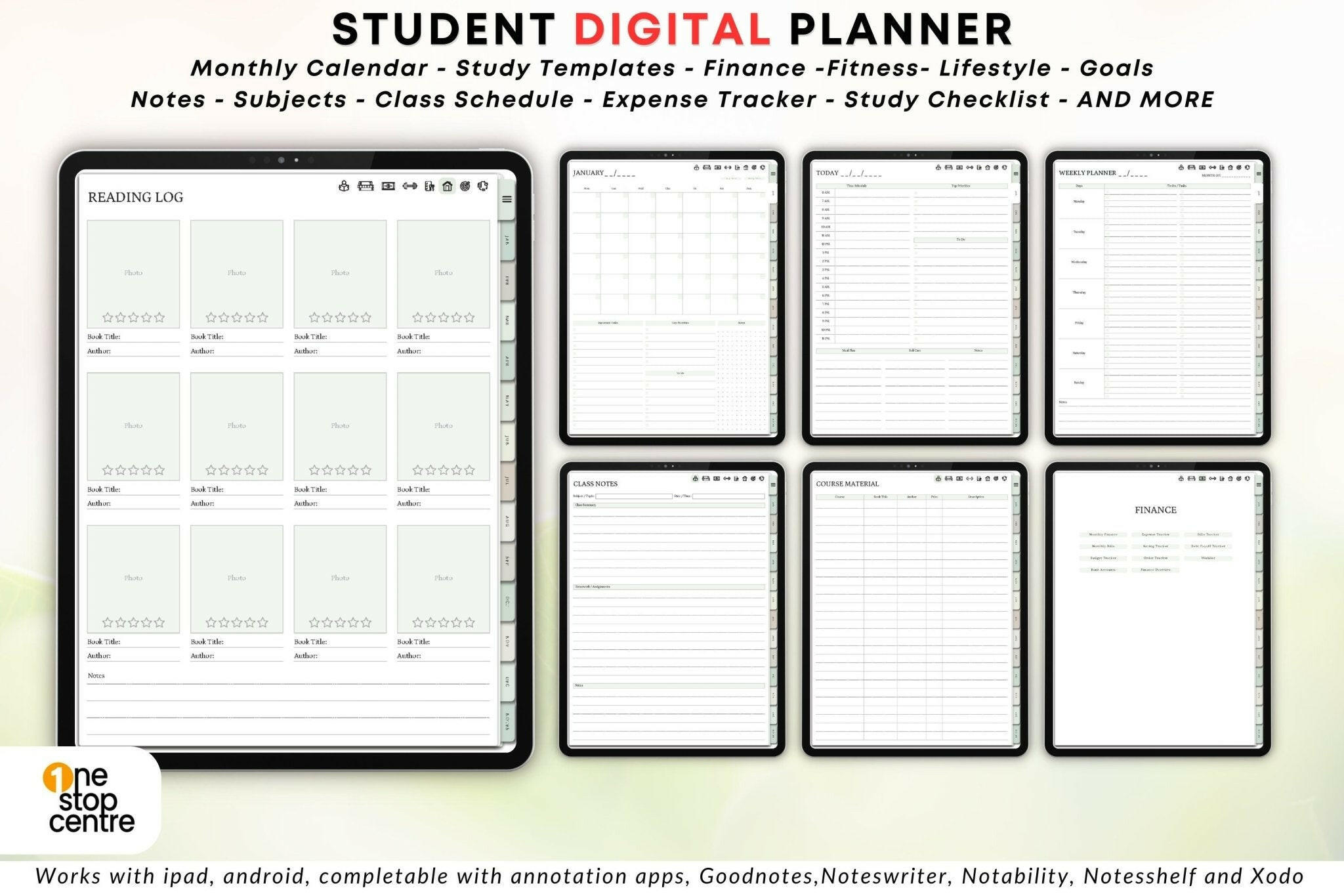 Hyperlinked digital planner template for iPad