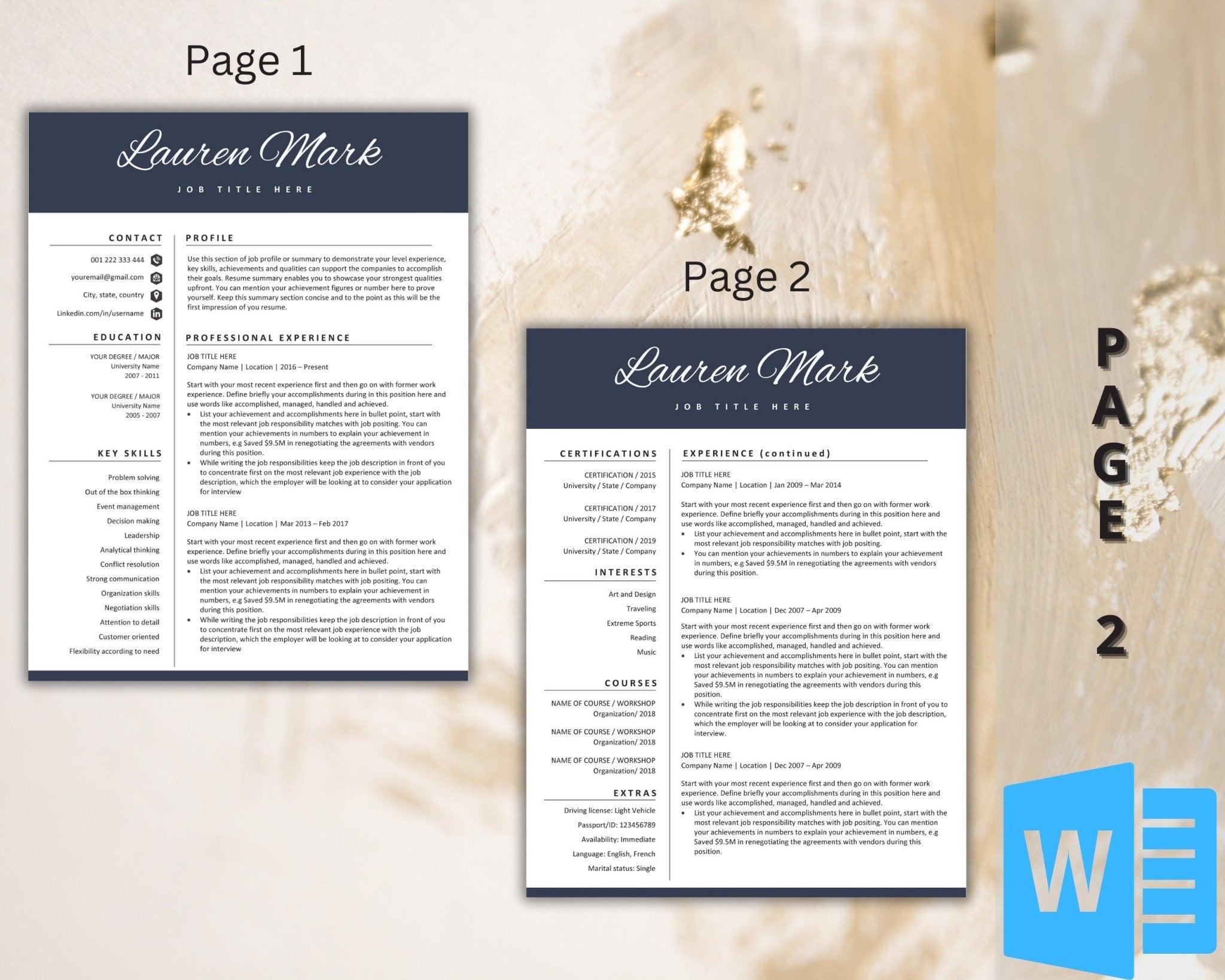Professional 1-2 page CV template bundle