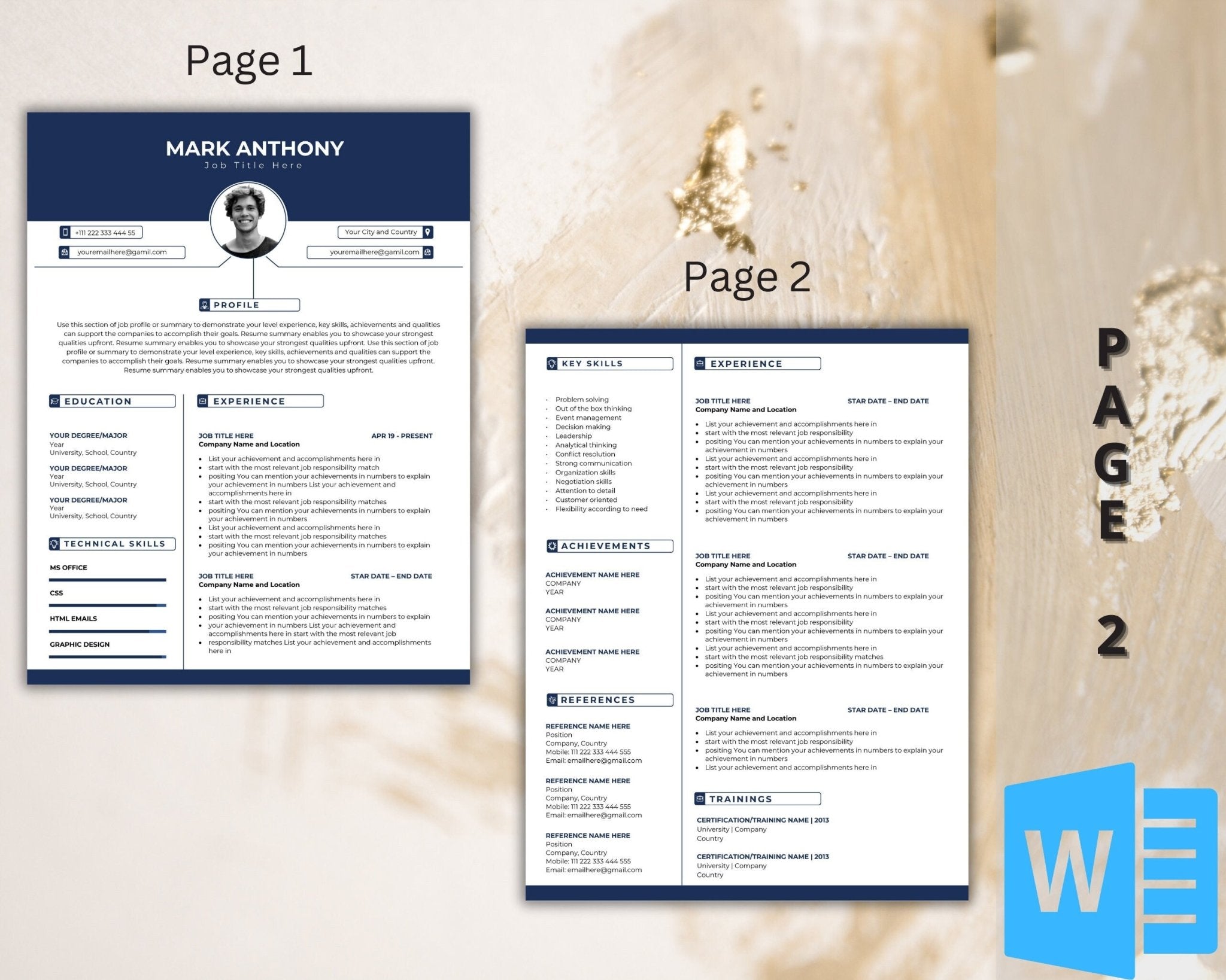 2 pages Editable resume and cover letter templates for Microsoft Word