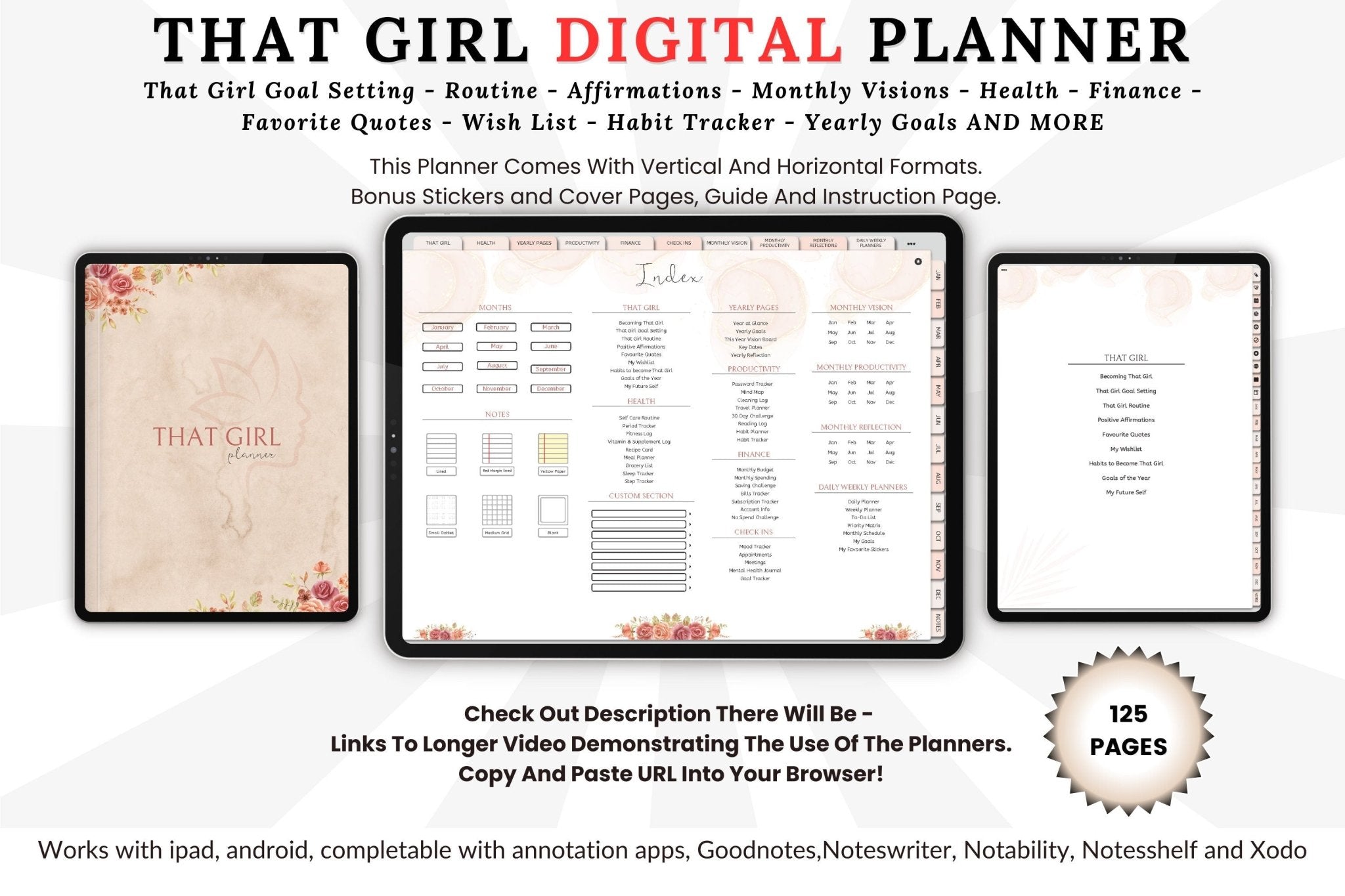displaying that girl digital planner section pages