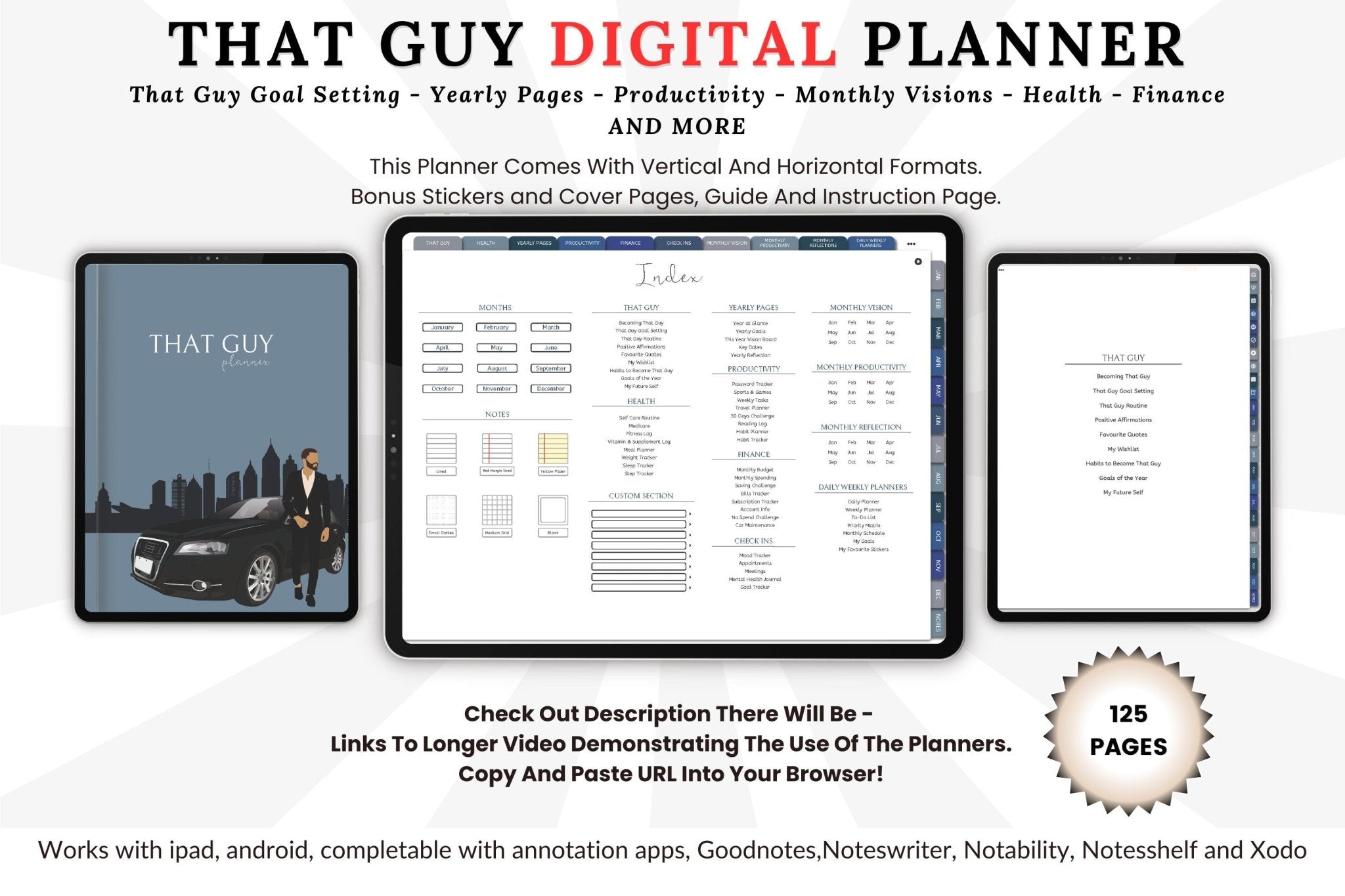 displaying that guy digital planner cover page and section pages