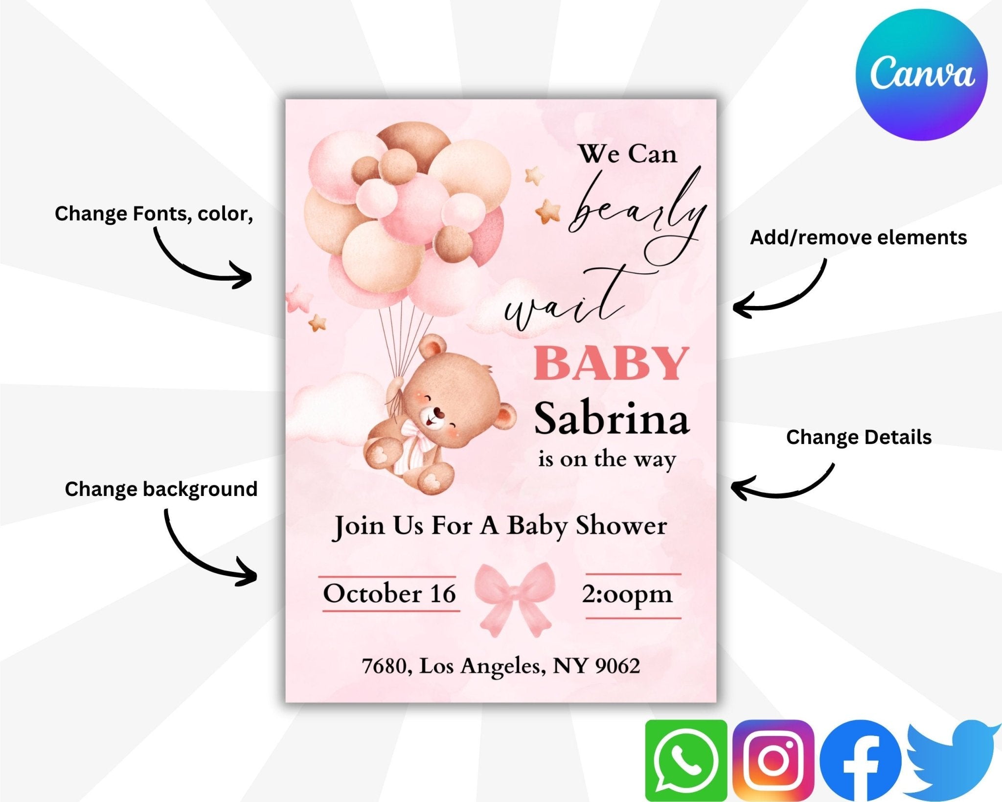 Personalized baby shower invite for girls