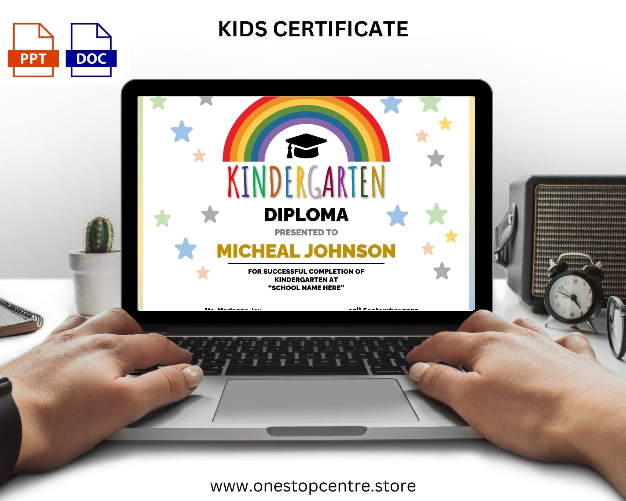 Printable kindergarten graduation certificate with vibrant colors