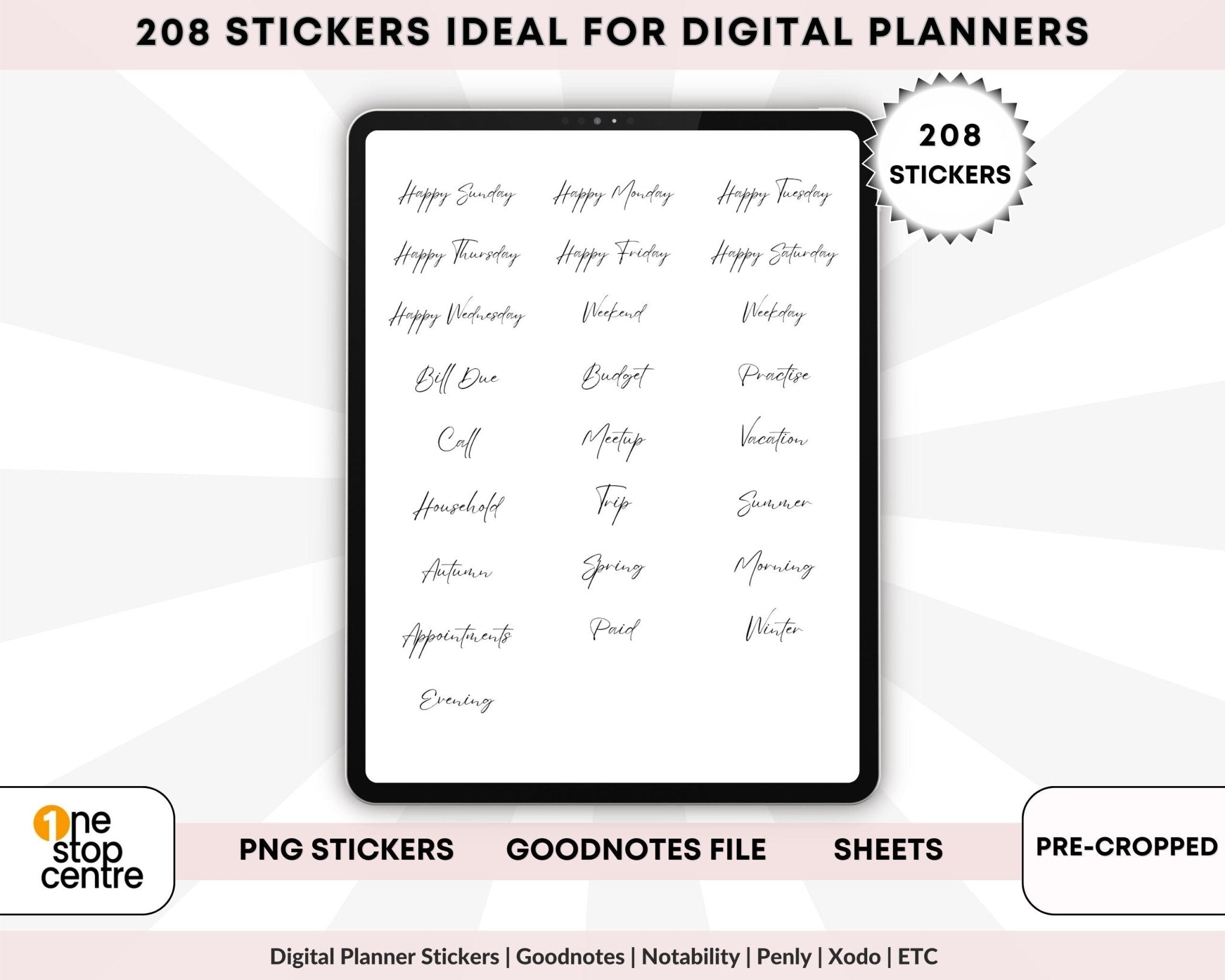 High-resolution word icon stickers for iPad planners