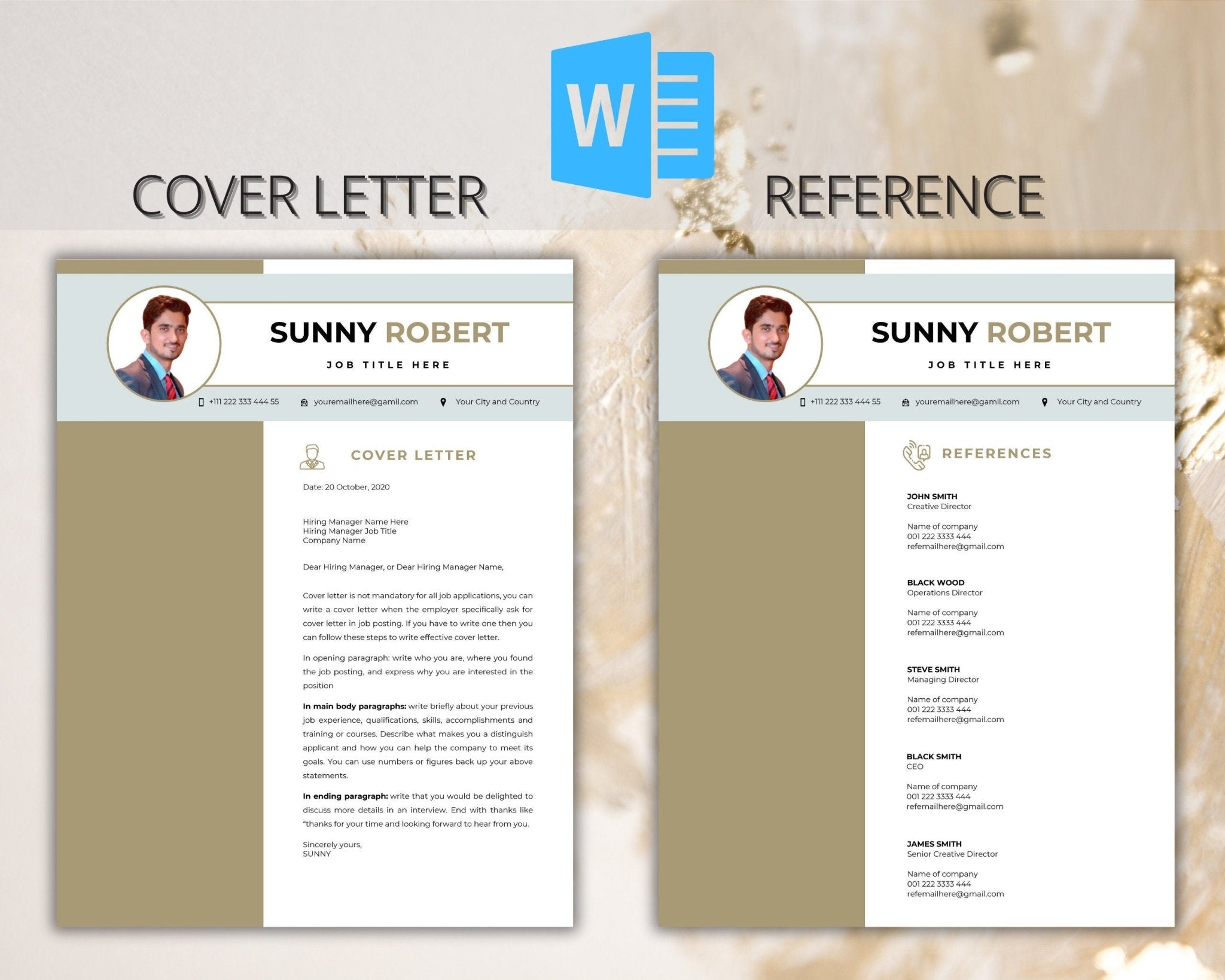 Modern CV template with cover letter and icons