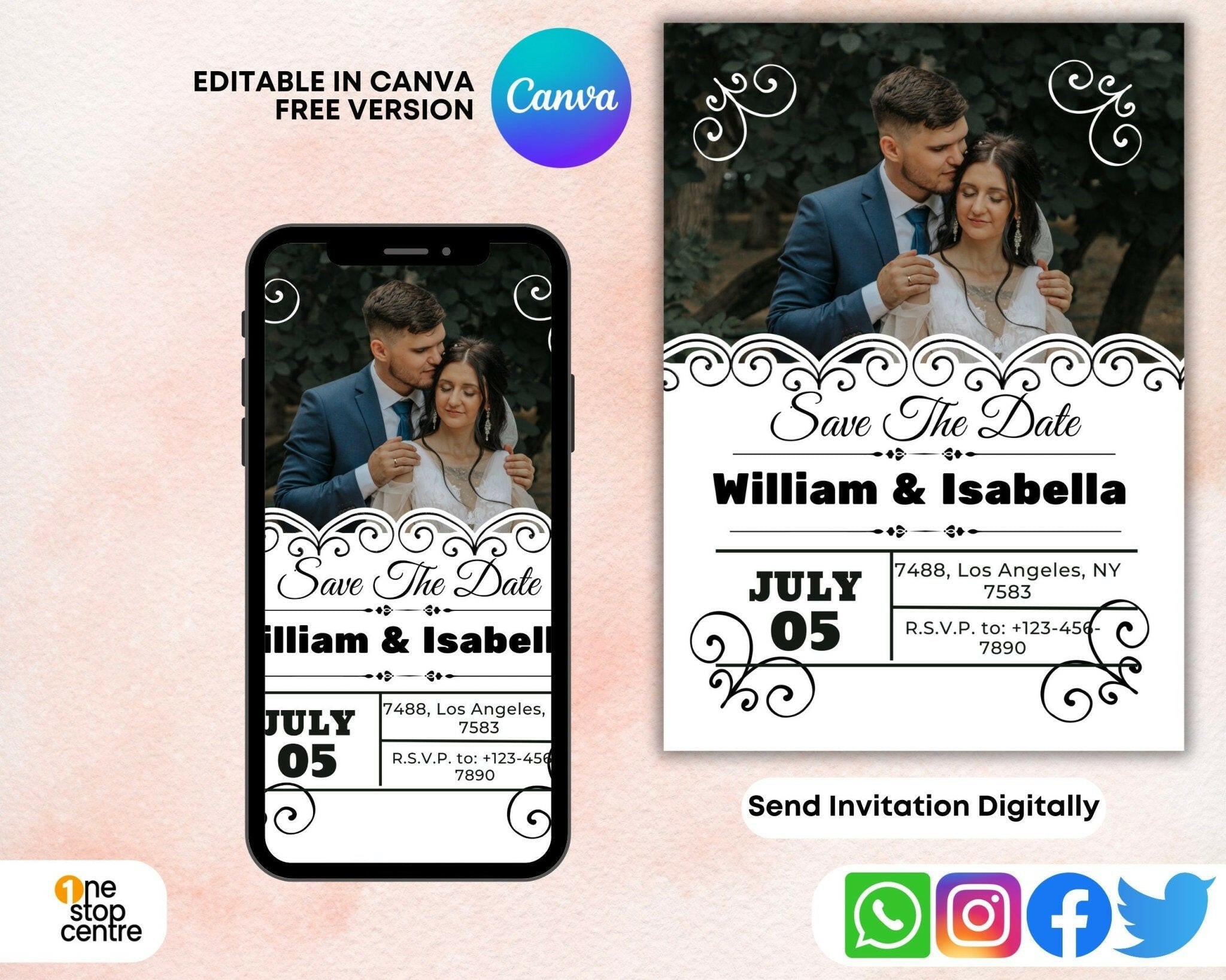 Mobile-friendly wedding invitation template in Canva