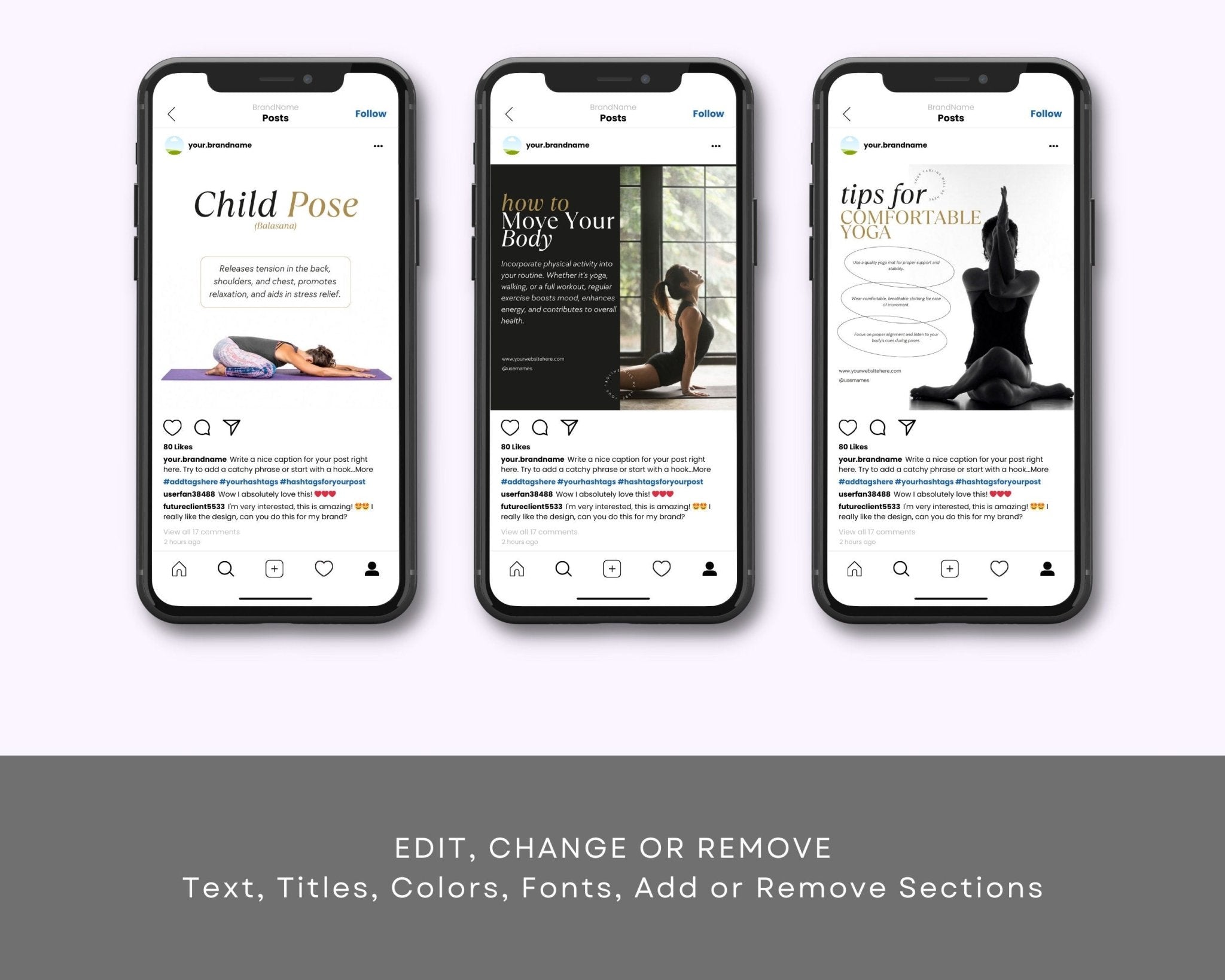 Editable yoga social media templates for coaching businesses