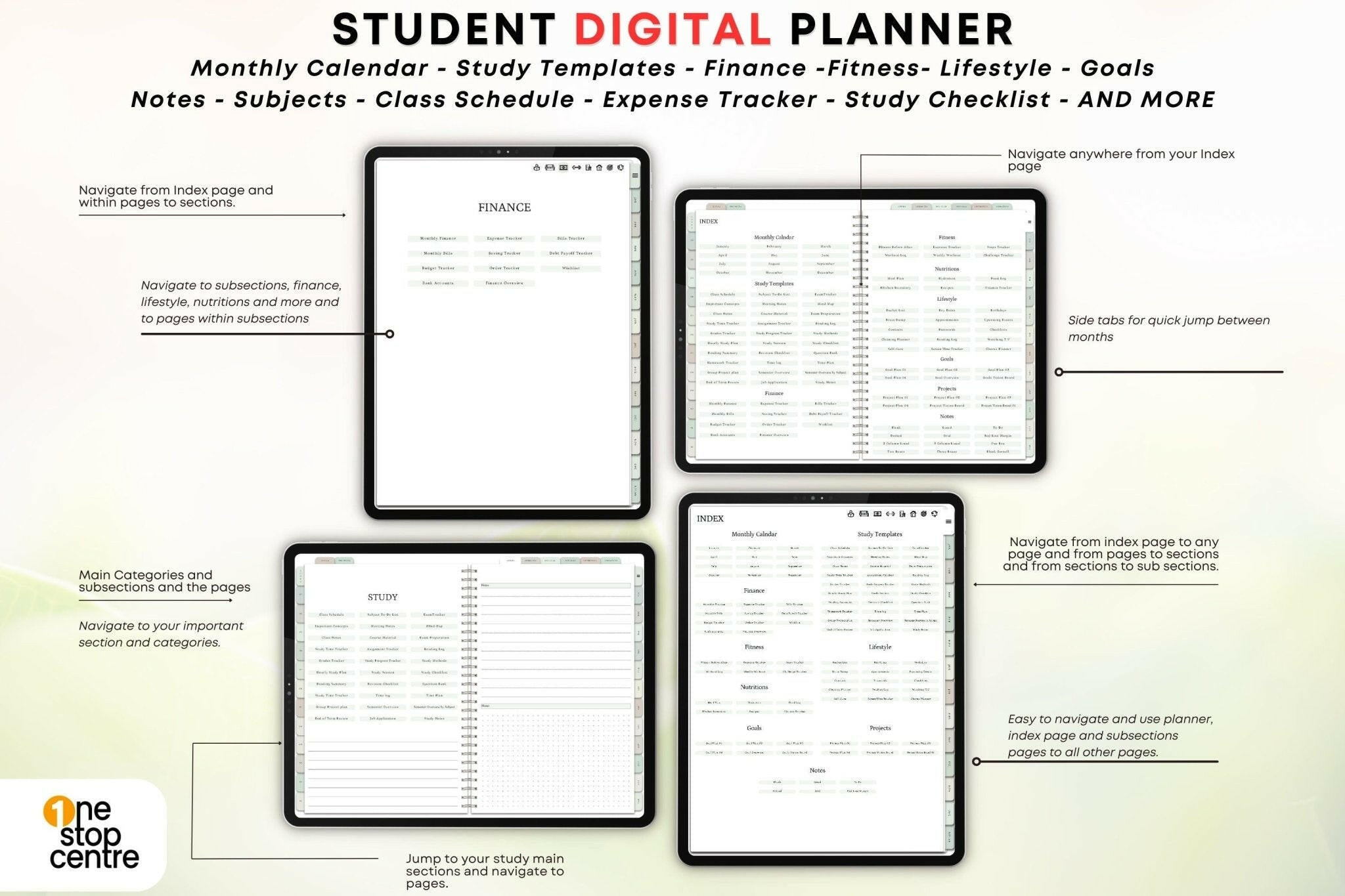 Navigation sub section pages Goodnotes student planner