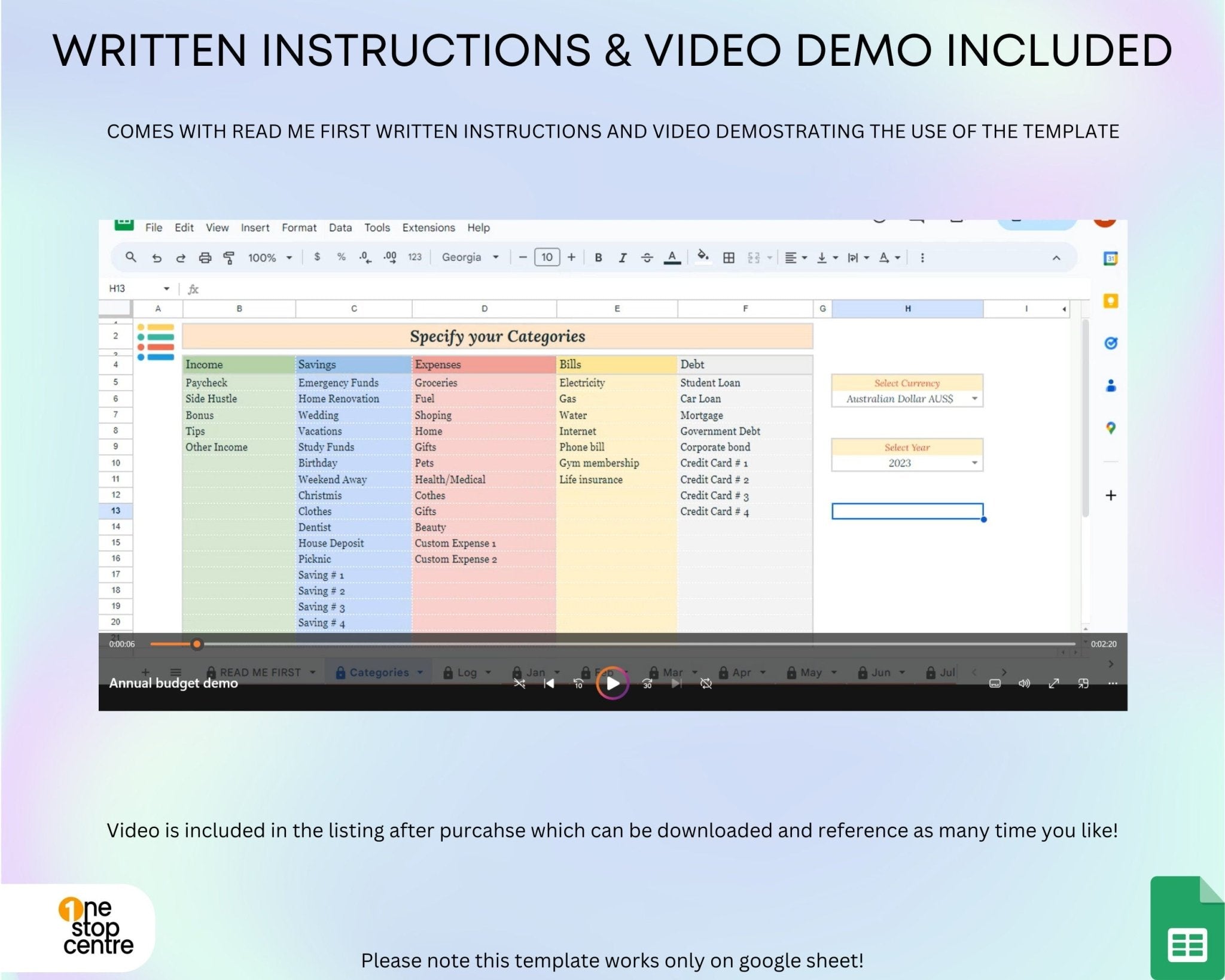 Google Sheets interface showing written instructions