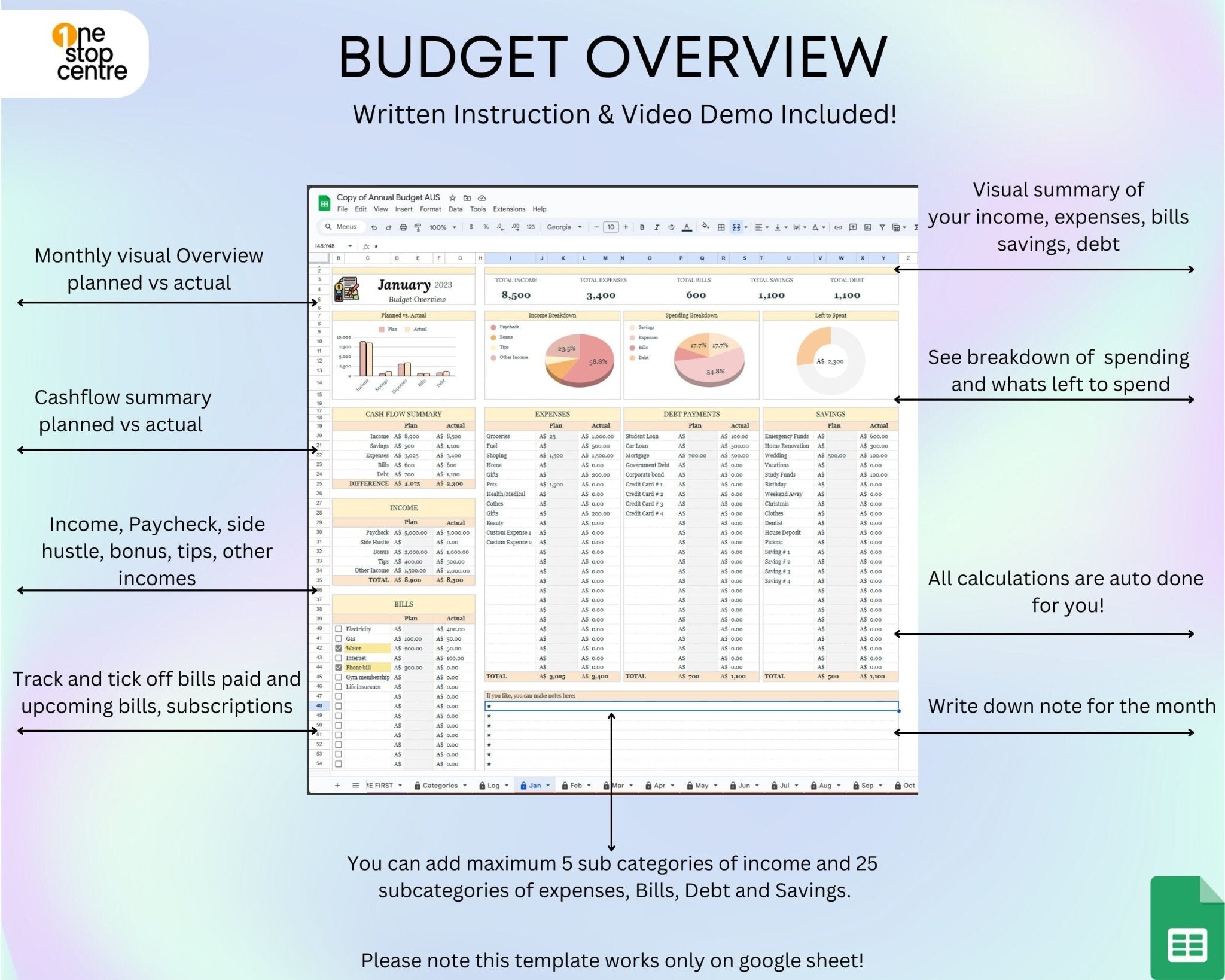 Transaction log with expense categories