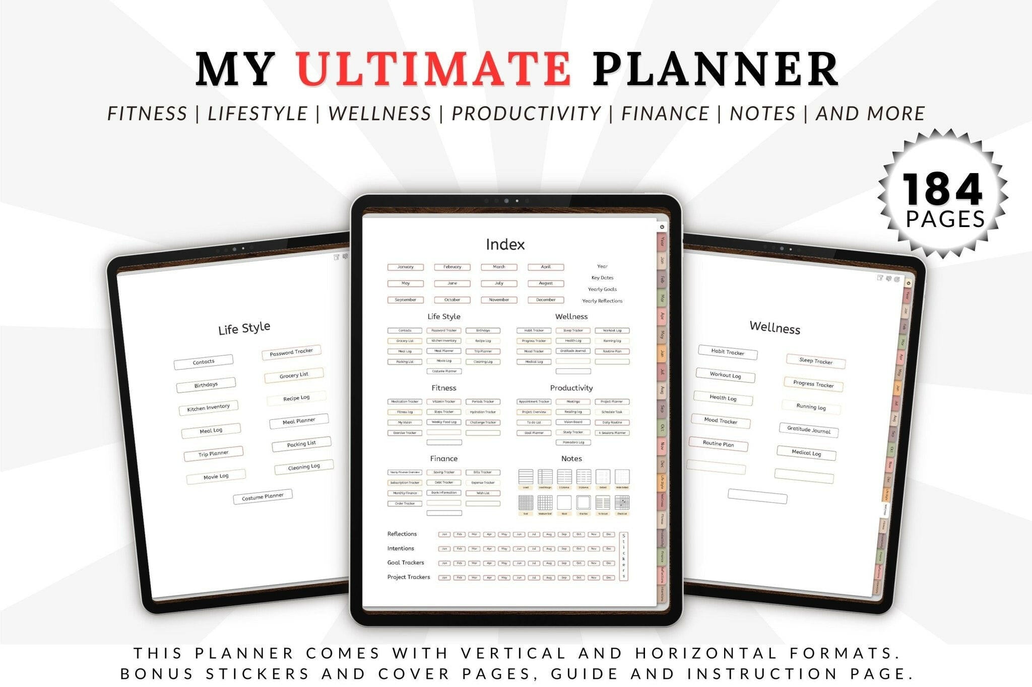 Goodnotes app displaying hyperlinked planner sections