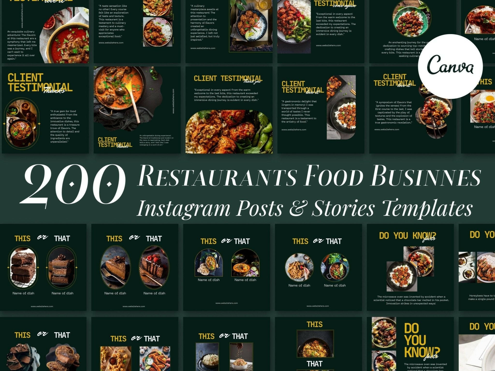 Editable Canva restaurant Instagram templates 1080x1080 px