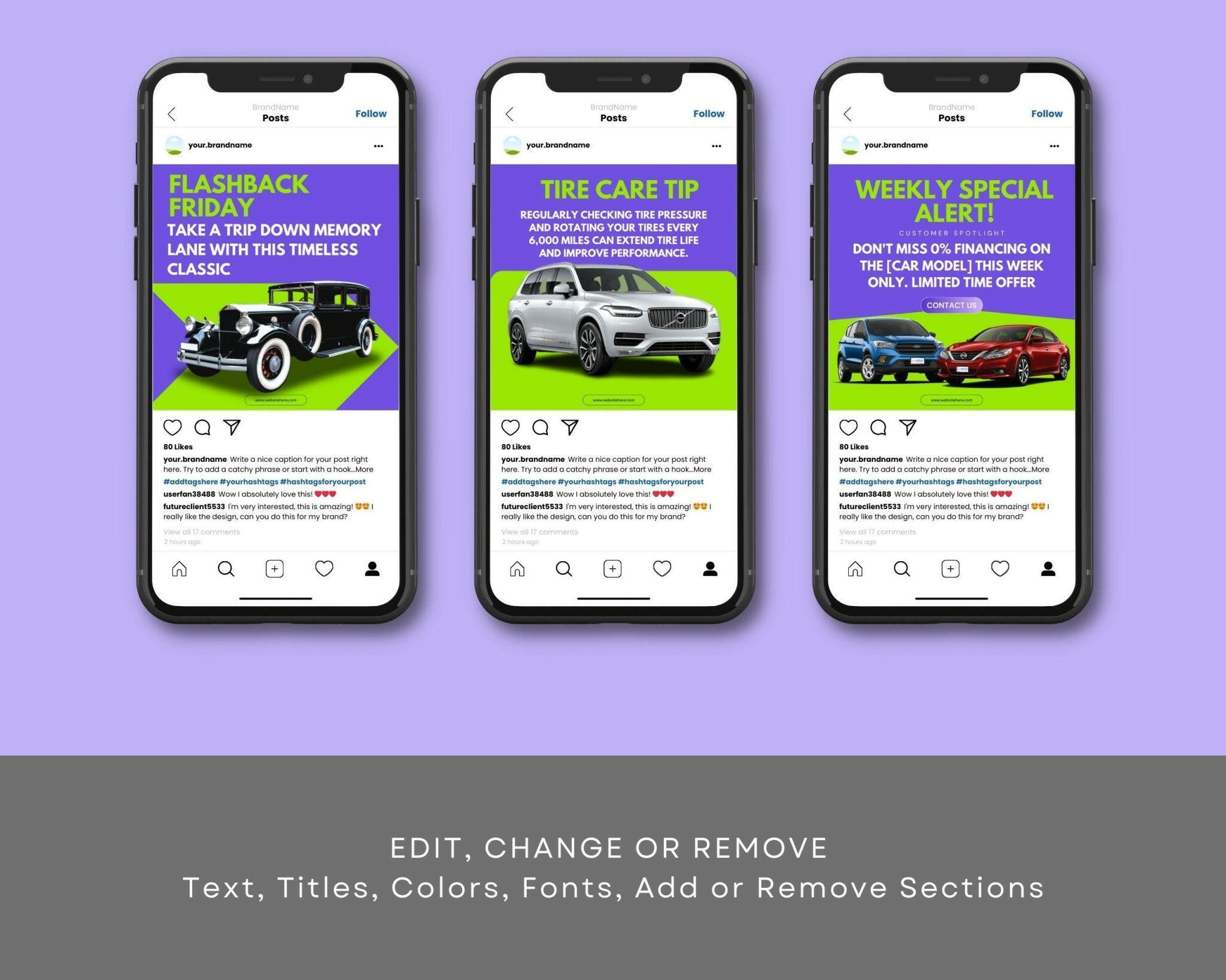 Bundle pack Canva templates for car marketing