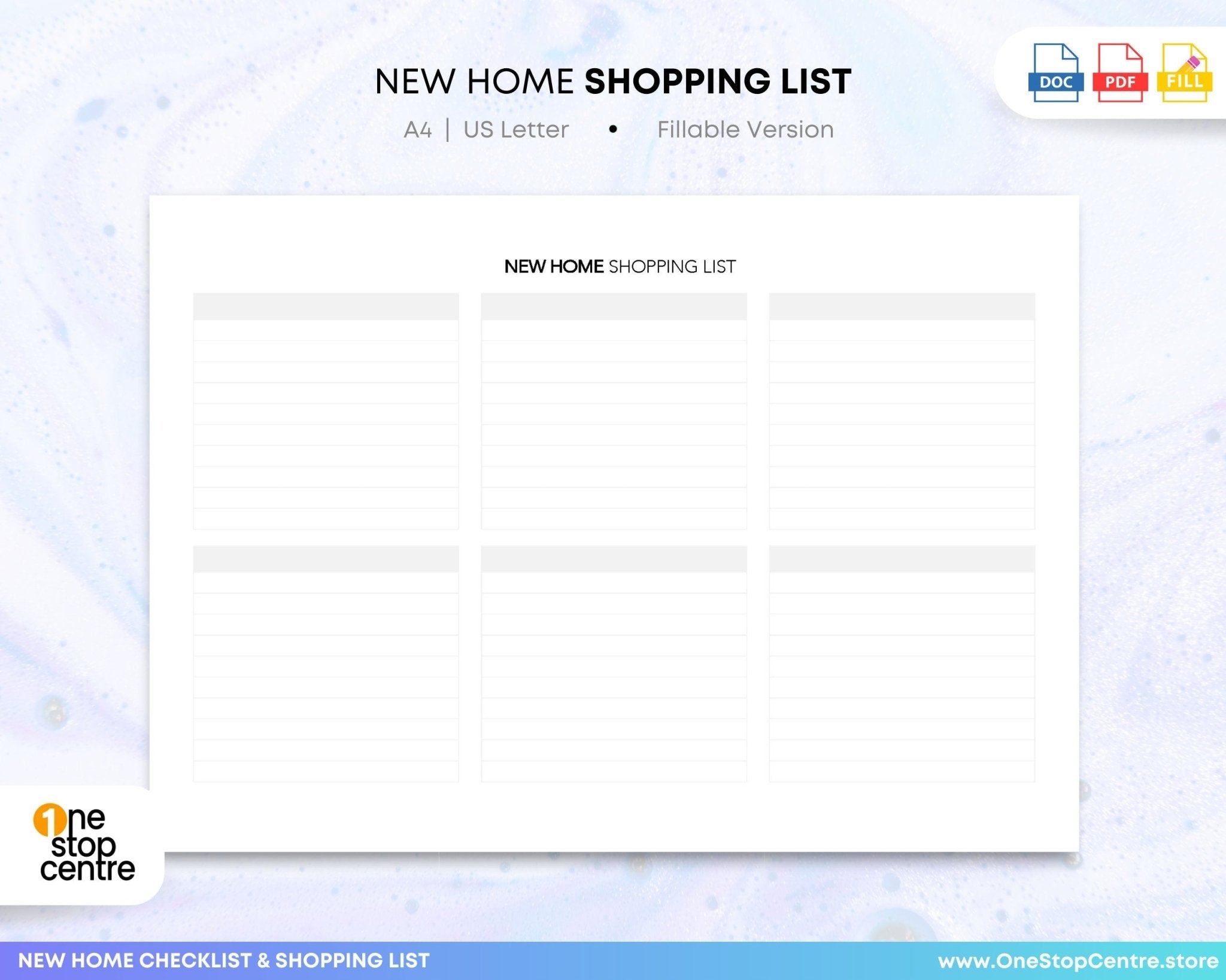 Customizable home shopping list template