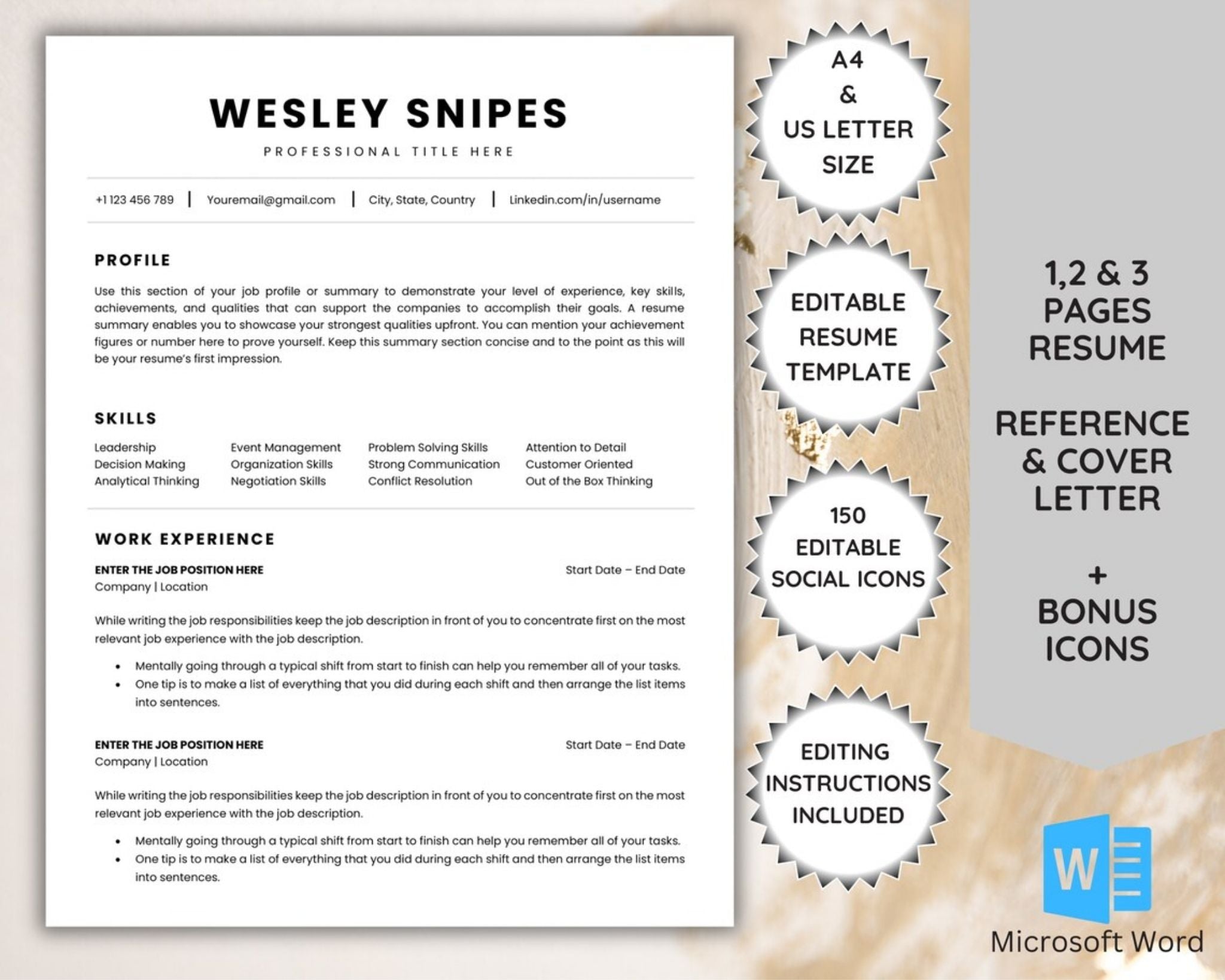 1-3 pages ATS professional minimalist resume template with cover letter and reference page