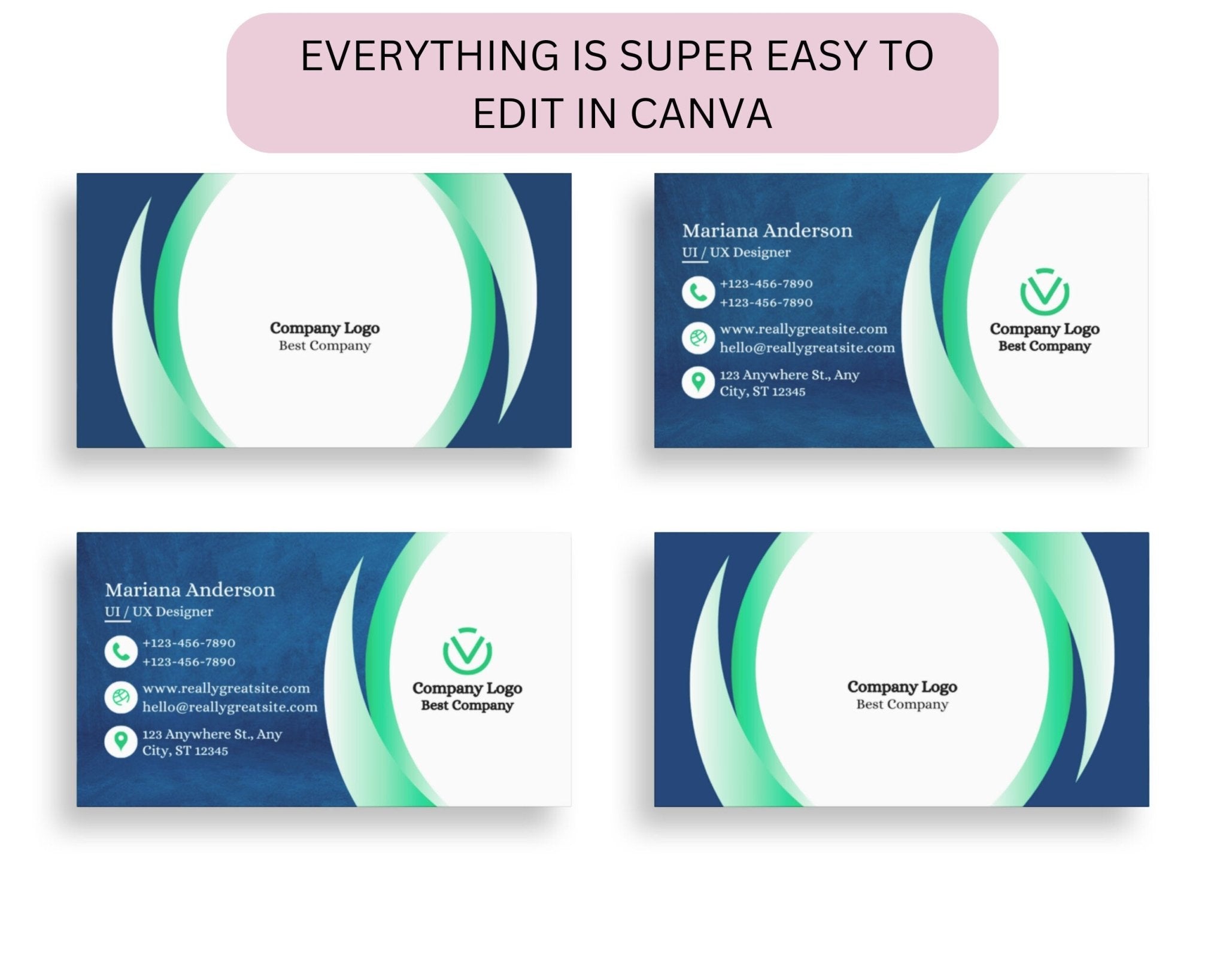 Editable Canva business card with customizable text and logo and colours