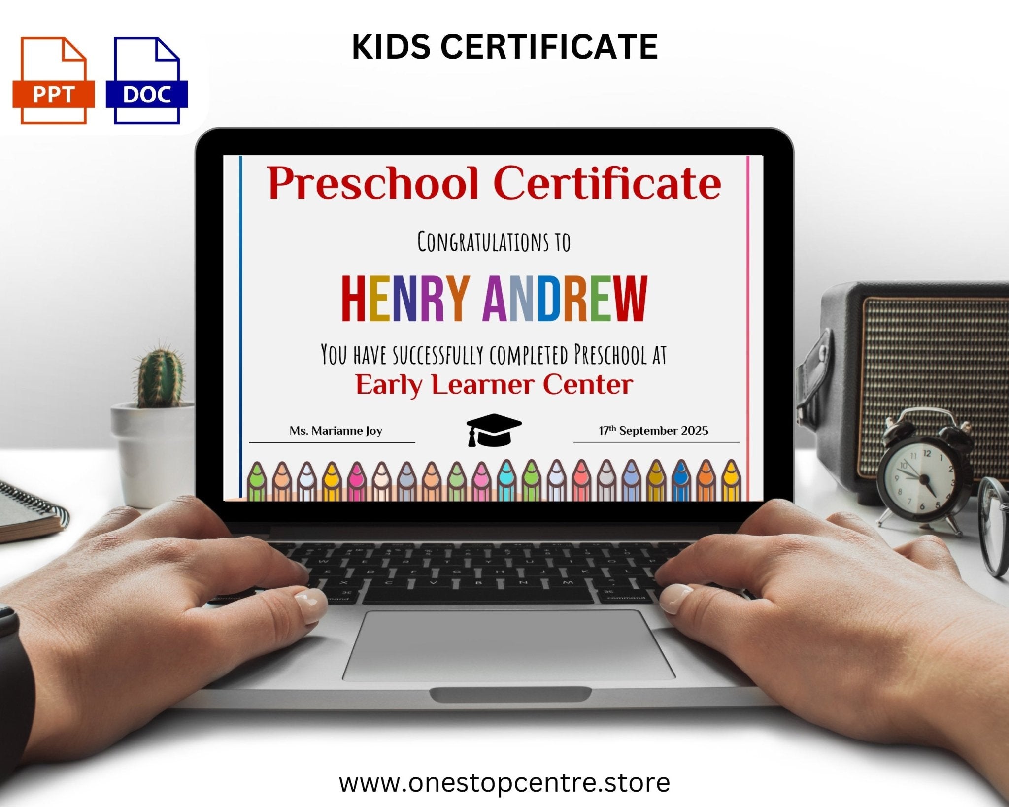 Personalized preschool completion certificate template
