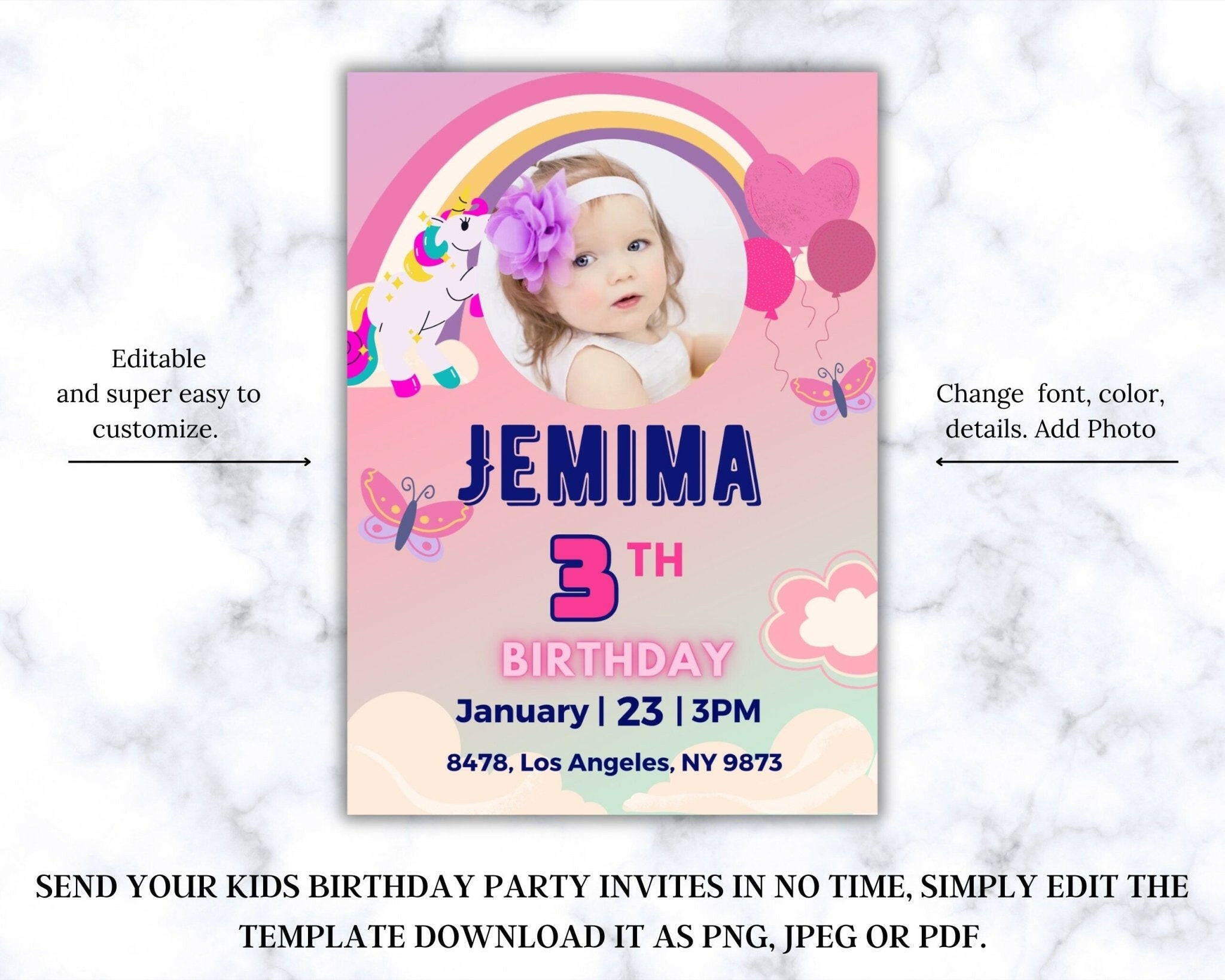 Unicorn design with pastel stars and photo placeholder