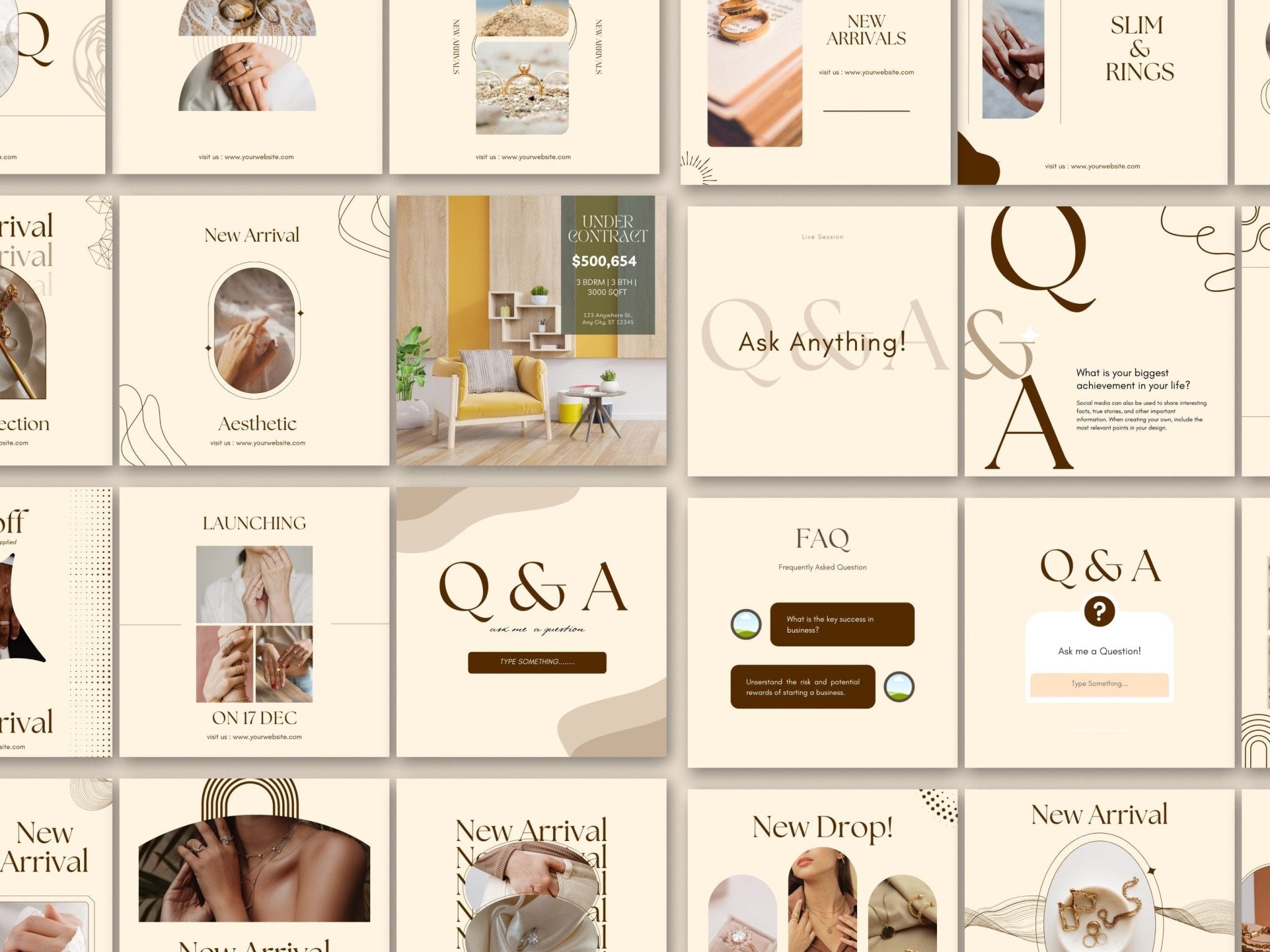 Aesthetic jewelry Instagram post and story template pack