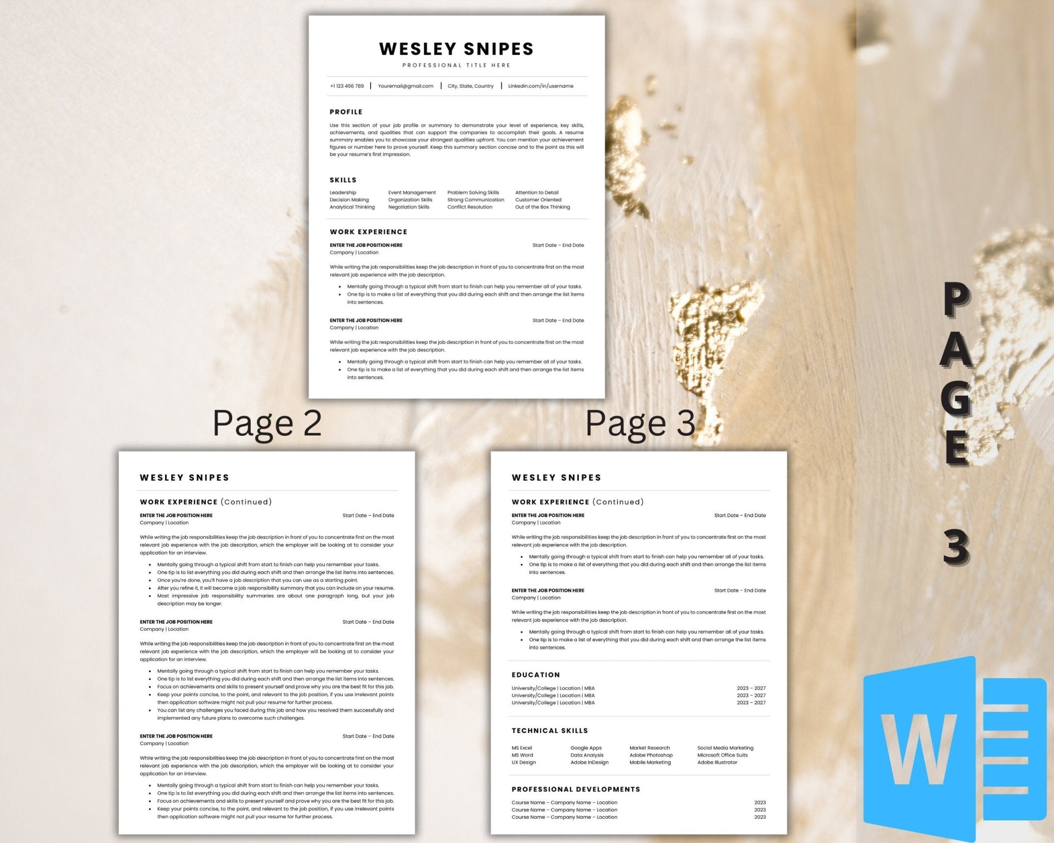 1-3 page Downloadable resume pack for Microsoft Word users