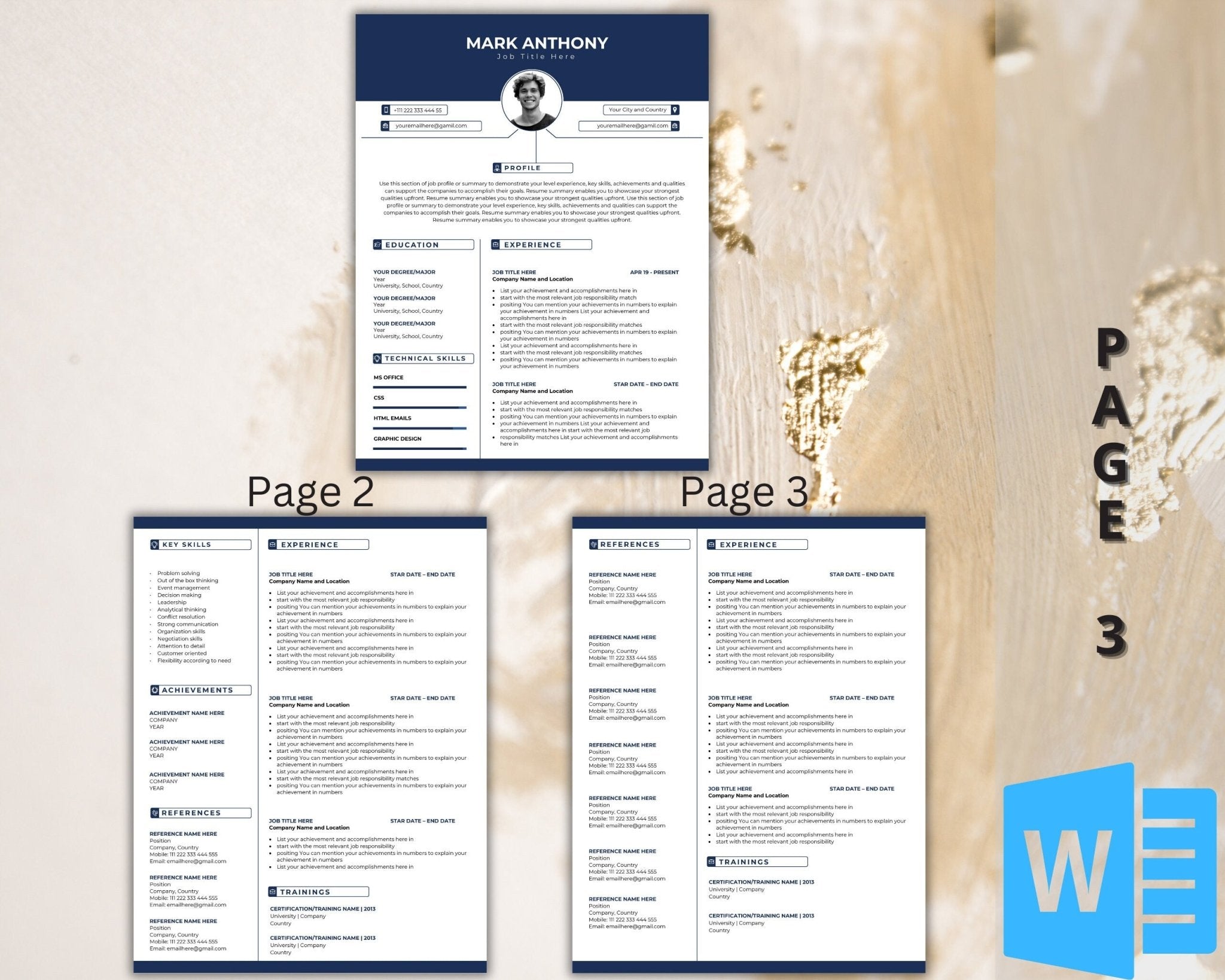 3 pages Editable resume and cover letter templates for Microsoft Word