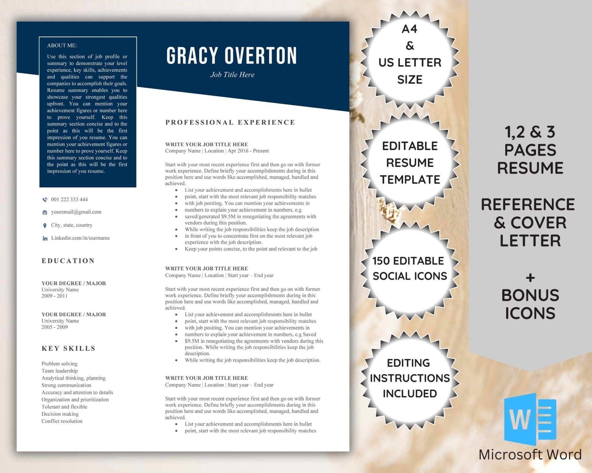 Creative resume template editable in Microsoft Word