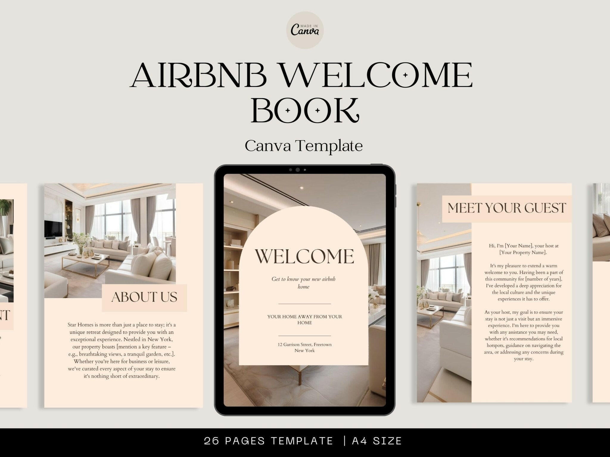 “Editable Airbnb welcome book template in Canva”