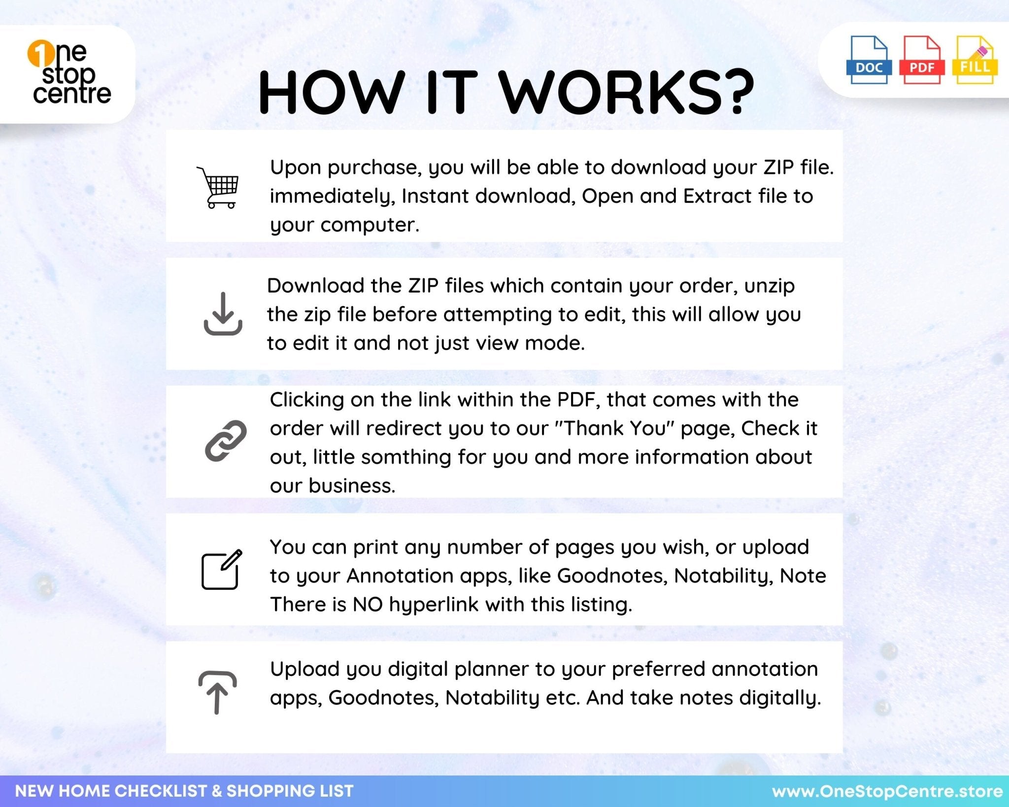 How it works Instant download new home checklist