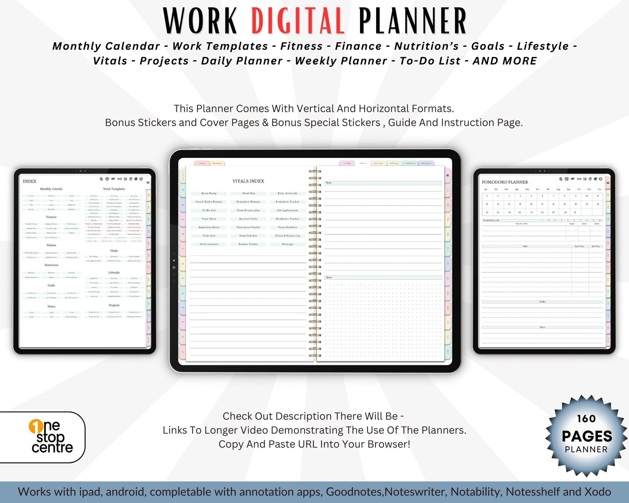Index page for Digital productivity planner for work and business tasks