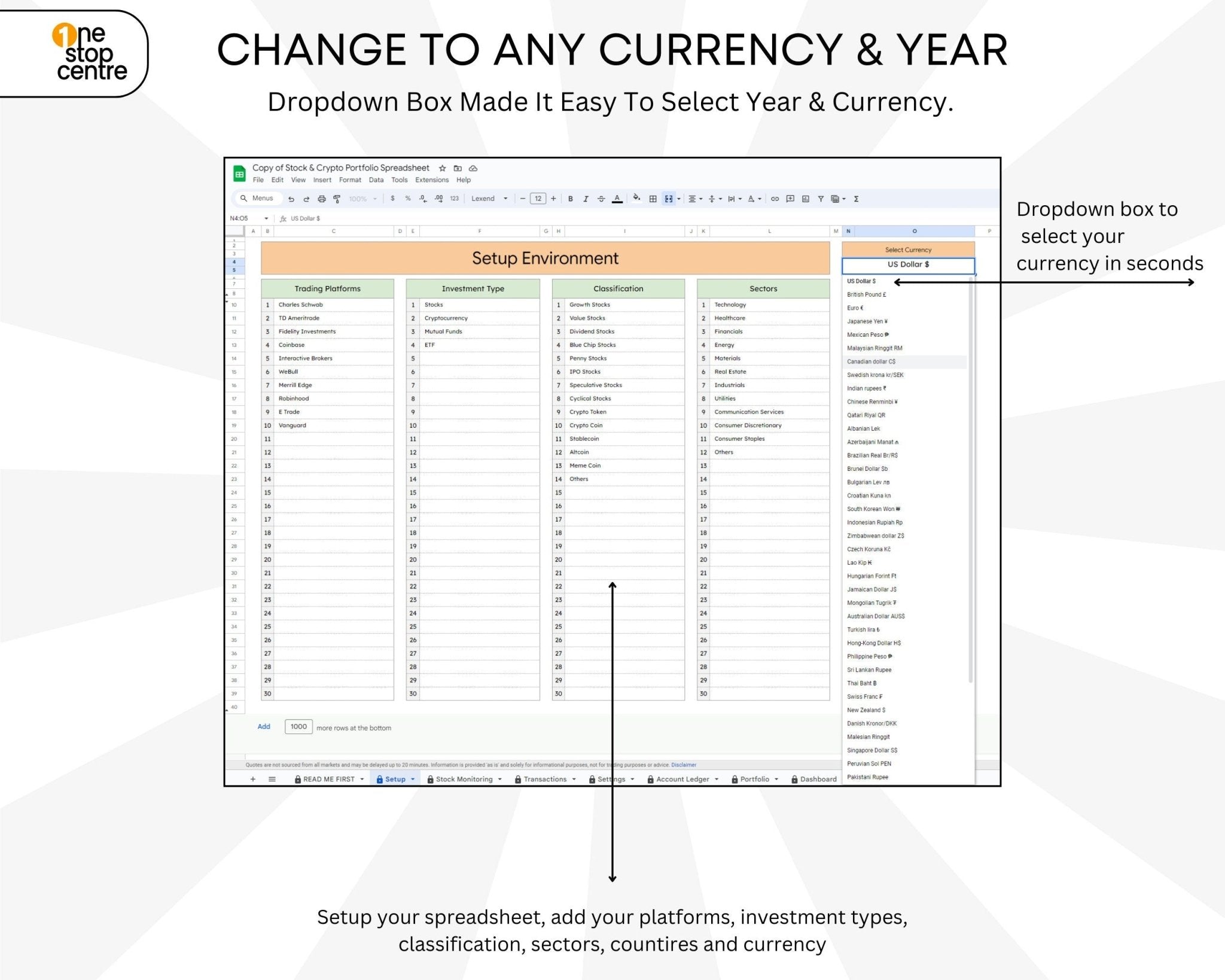 Setup page with editable fields in Google Sheets