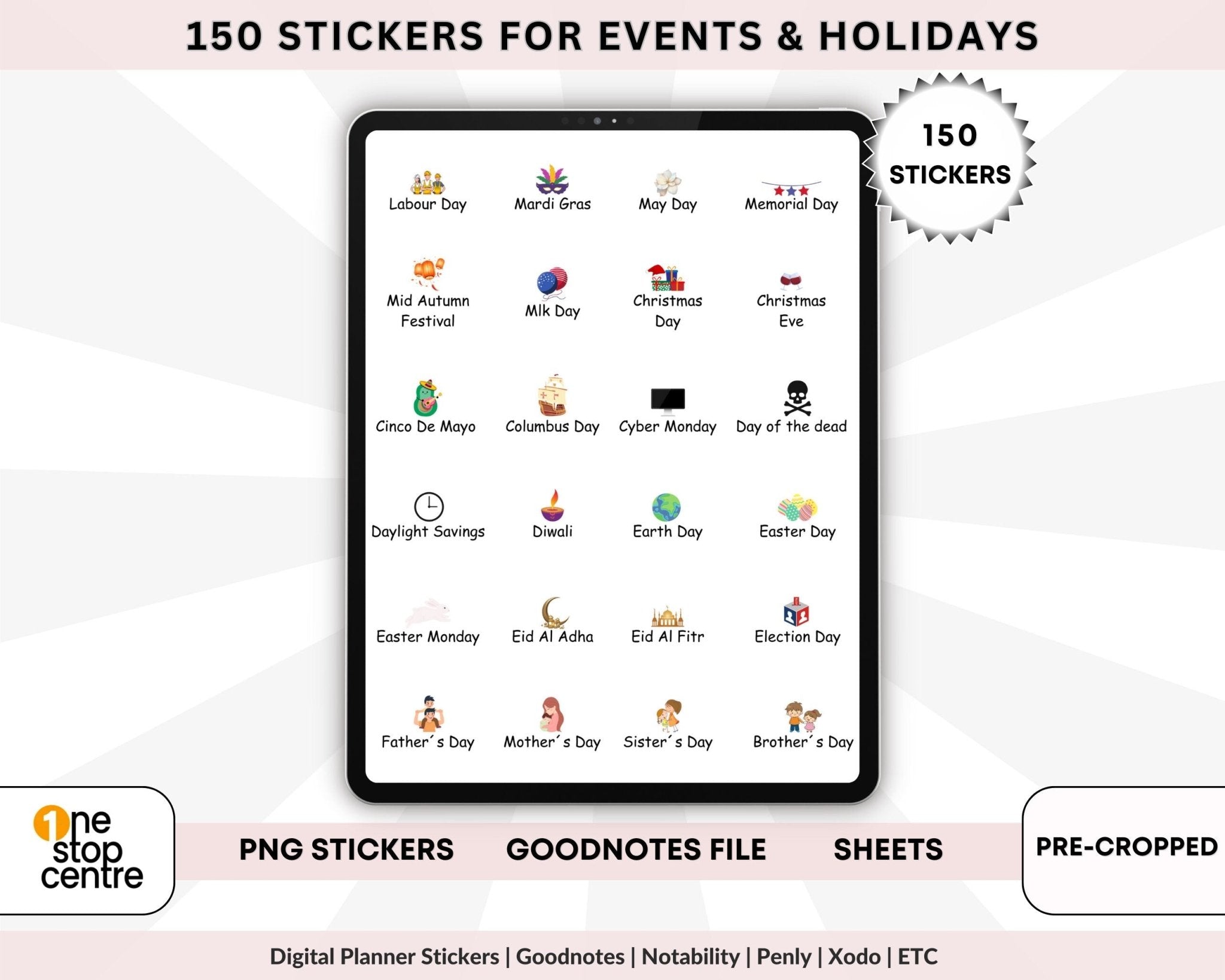 Printable PDF holiday sticker sheet for iPad planning