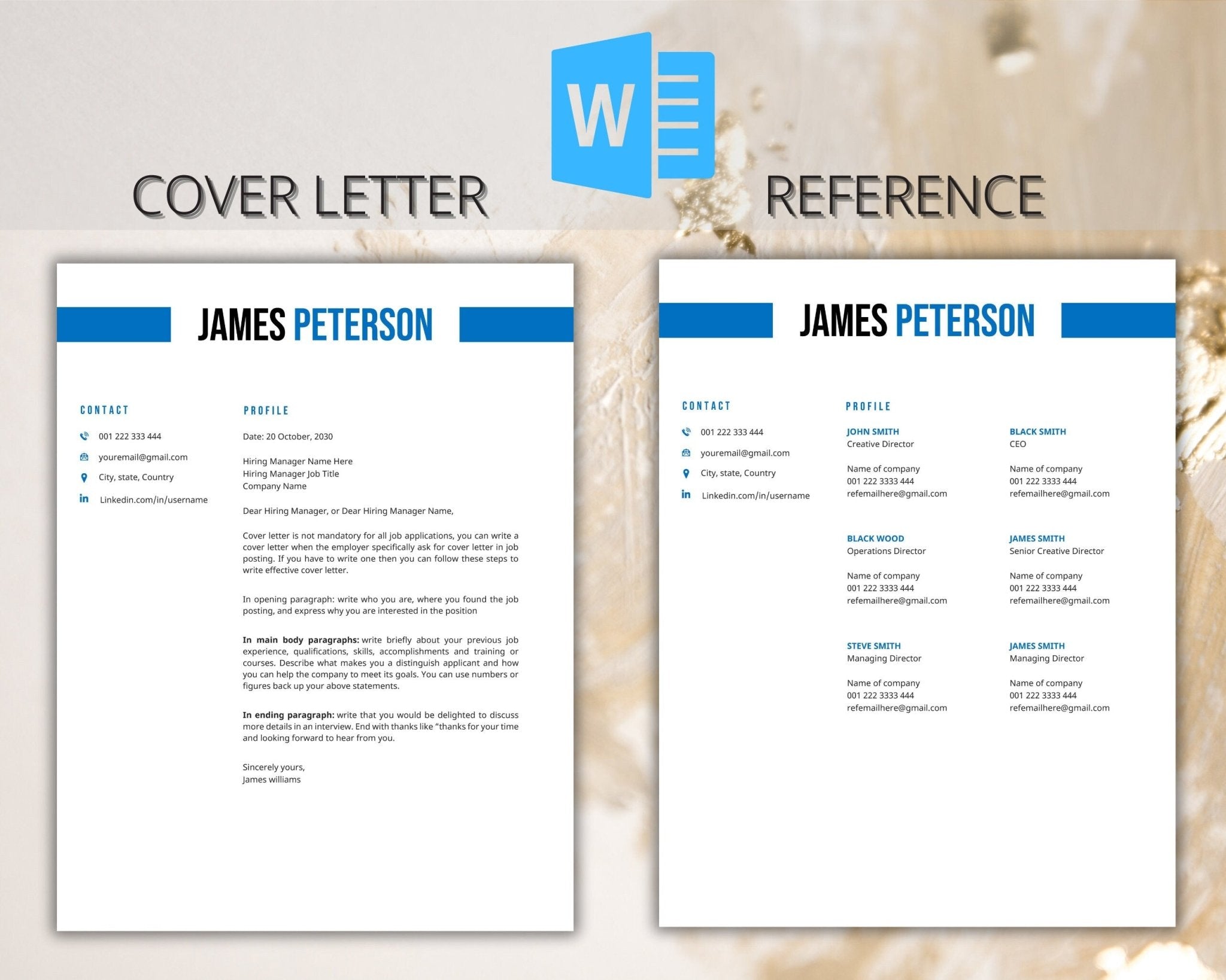 Simple and professional job application bundle with cover letter and reference templates