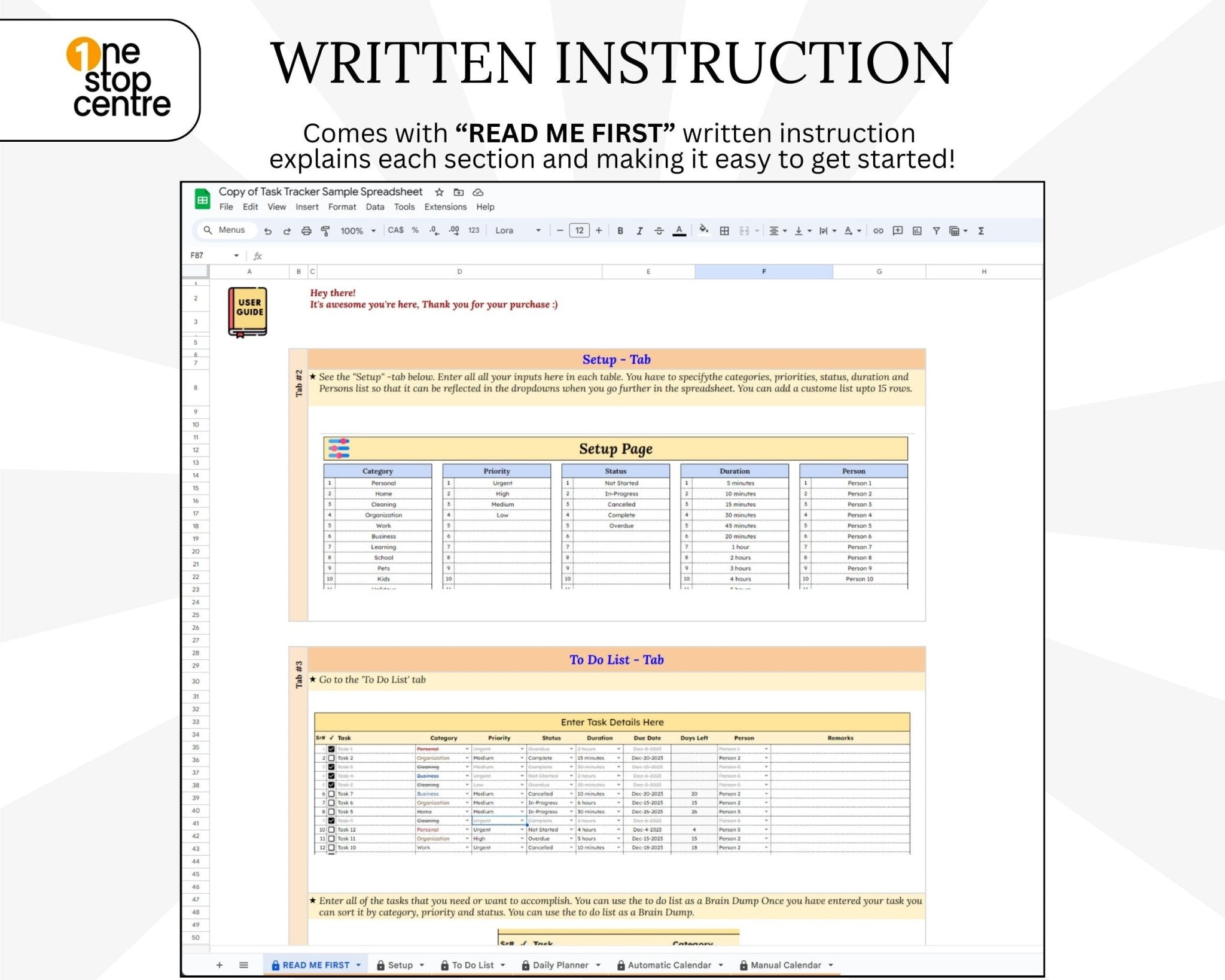 To-do list dashboard in spreadsheet format