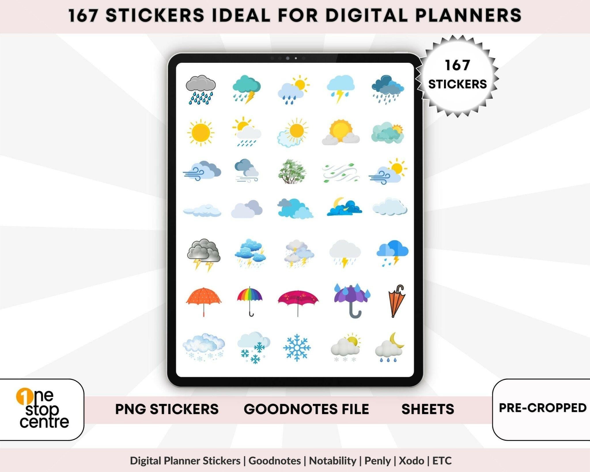 Penly app using weather stickers on a weekly planning spread